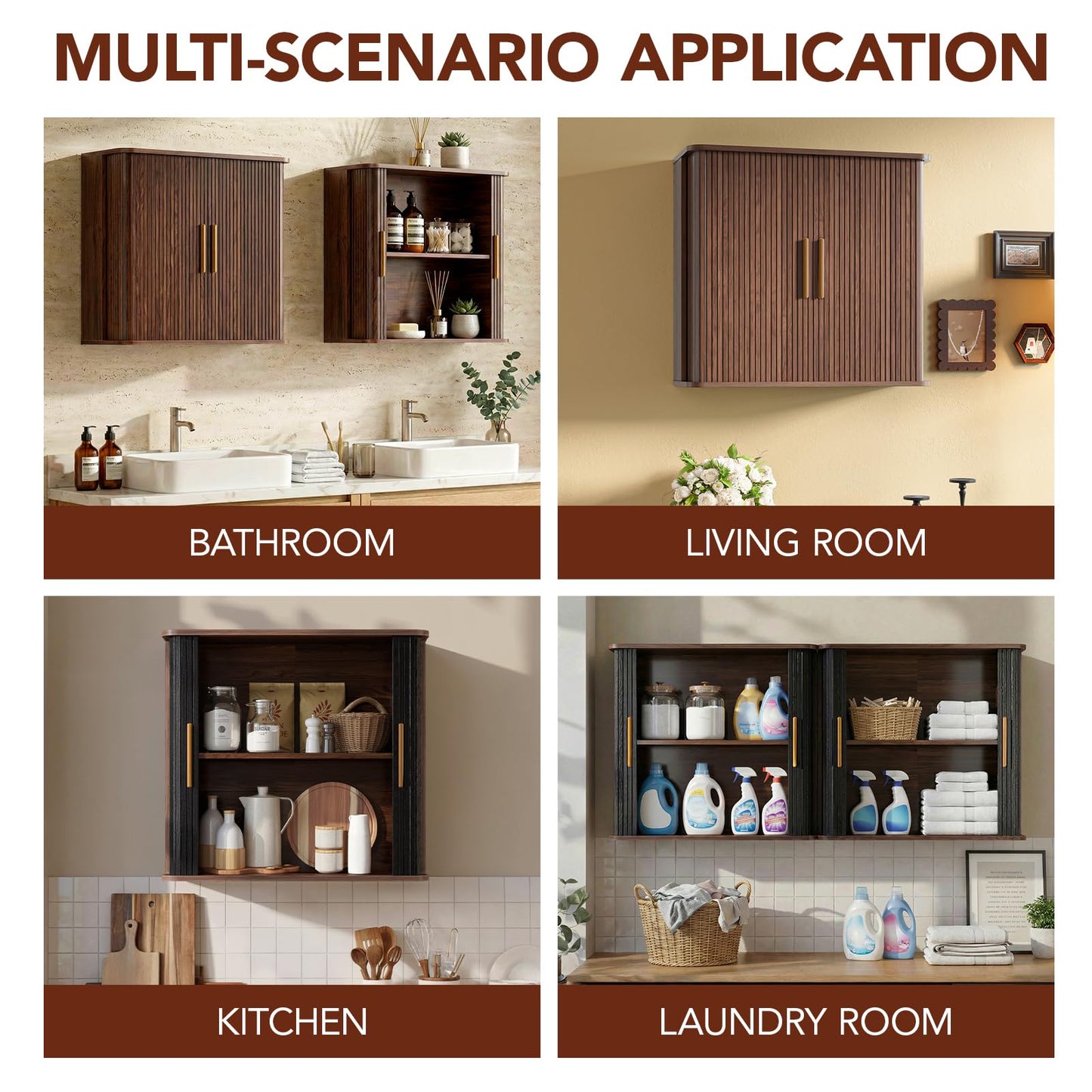 Furnaza 60" W Laundry Room Wall Cabinet with Fluted Sliding Door, Bathroom Medicine Cabinet with Adjustable Shelf, Wall Mounted Storage Cabinet for Laundry Room Kitchen