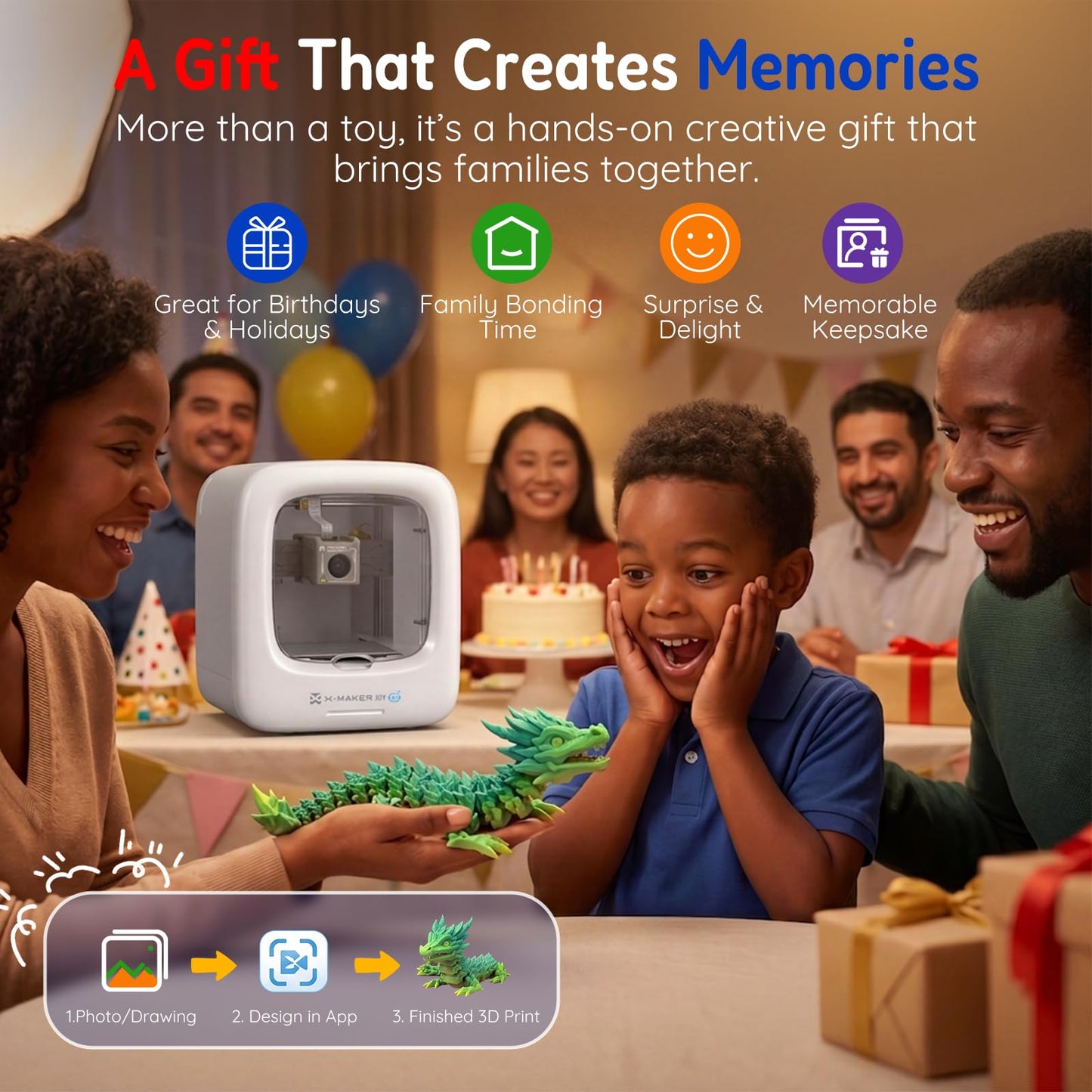 AOSEED 3D Printer for Kids, Fully Assembled AI 3D Printer with 8,000+ Models & 17+ Modules, 400mm/s High Speed, Leveling Free, STEM Toy Gift with 8 PLA Filaments for Home & School, X-Maker Joy AI+