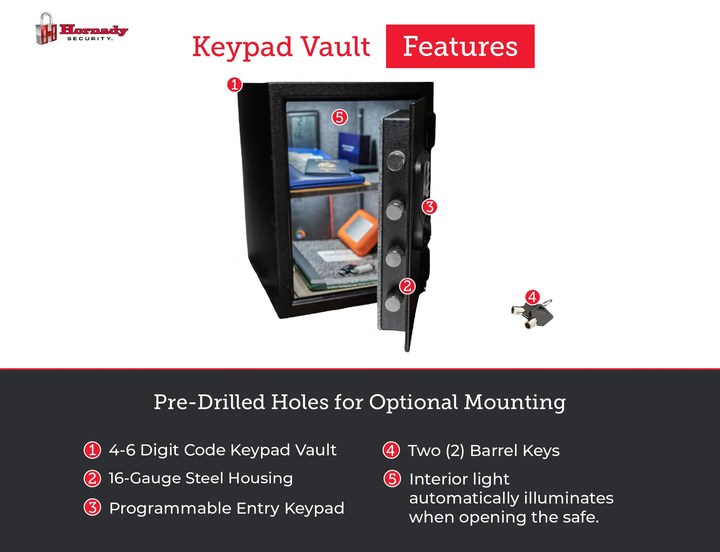 Hornady Fireproof Safe for Guns and Valuables with Keypad Entry - Secure Your Firearms, Cash, Documents, Jewelry and More - 4-6 Digital Keypad Entry, Interior Light and Backup Key - Item 95407