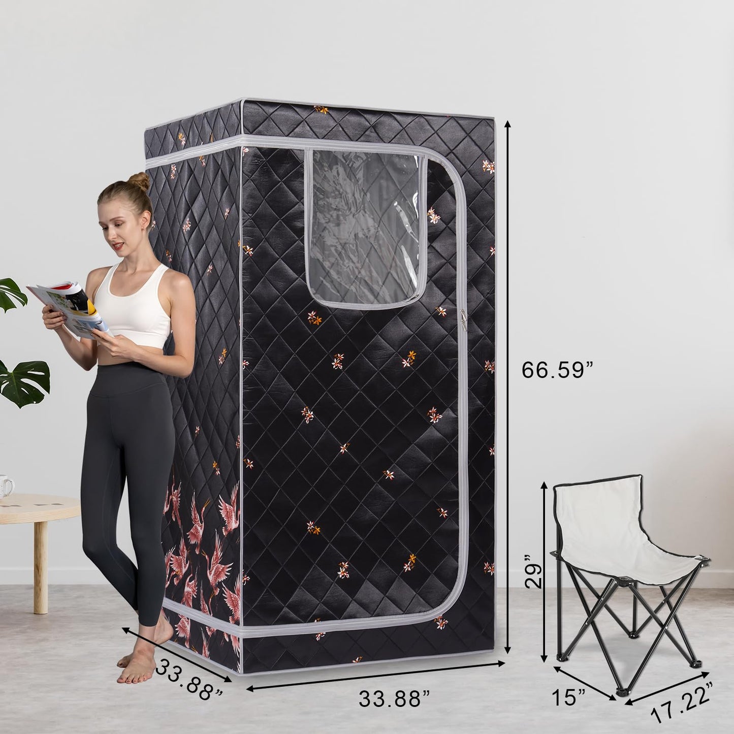 Smartmak Portable Far Infrared Sauna, Full Size Indoor Sauna Tent, Personal Infrared Sauna Spa for Home, with Heated Footpad and Reinforced Chair (Gray, 33.88" x 33.88" x 66.59")