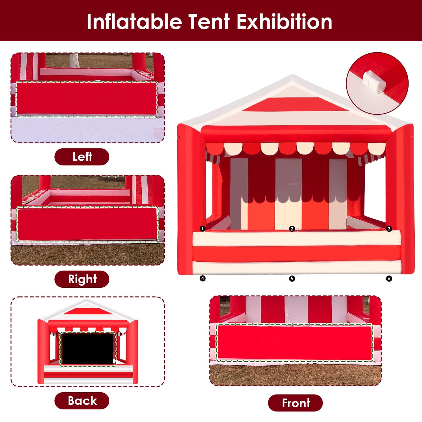 13x13ft Inflatable Event Tent with 550W Blower - Red & White Striped Advertising Canopy, Waterproof Pop-up Vendor Booth - Portable Air Tent for Trade Shows, Farmers Markets, Carnivals & Camping