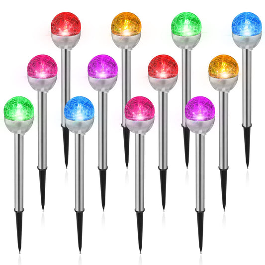 BBTO 12 Pcs Solar  ed Glass Ball LED Lights, 7 Color Changing, Outdoor Garden Decor, Multicolor, Model BBTO-Path Lights-VGY219399