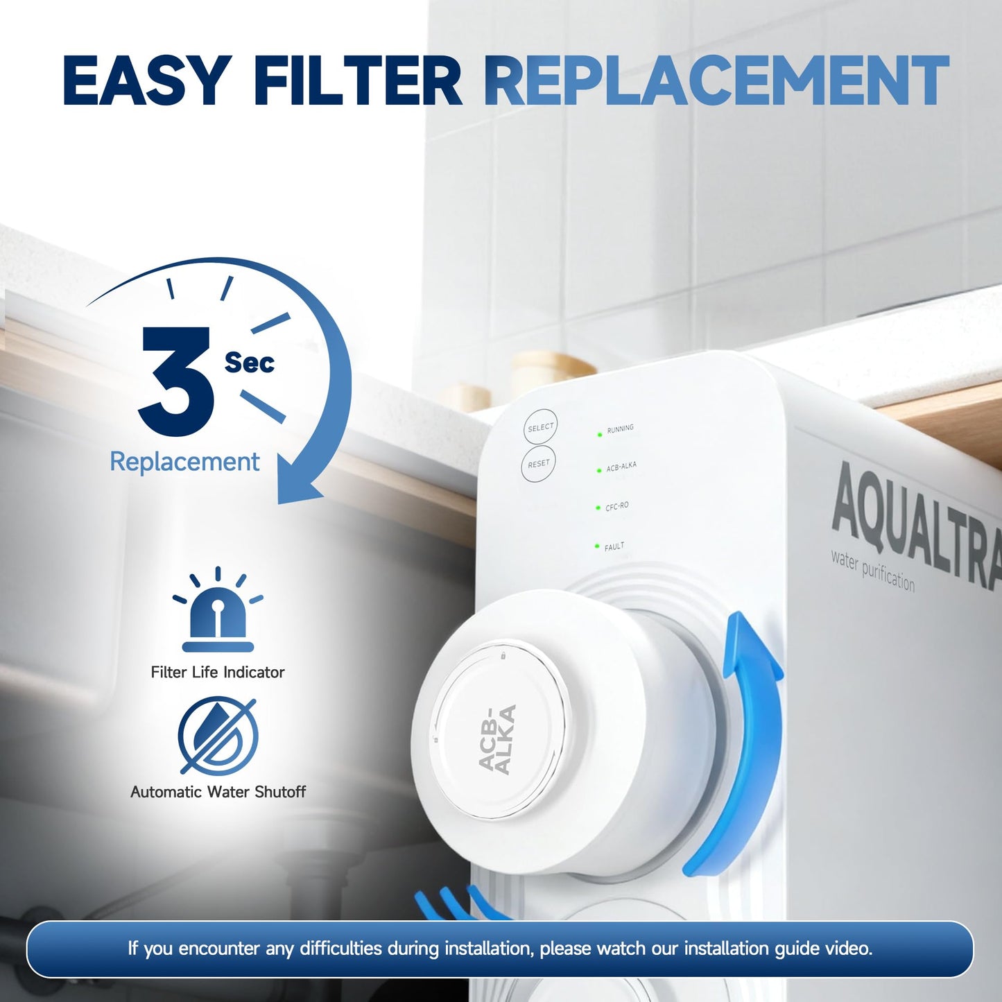 AQUALTRA USF-AR-600 Reverse Osmosis System, 10 Stage Alkaline Tankless RO System, NSF/ANSI/CAN 372 Certified, 600GPD, 3:1 Pure to Drain, Smart LED Faucet