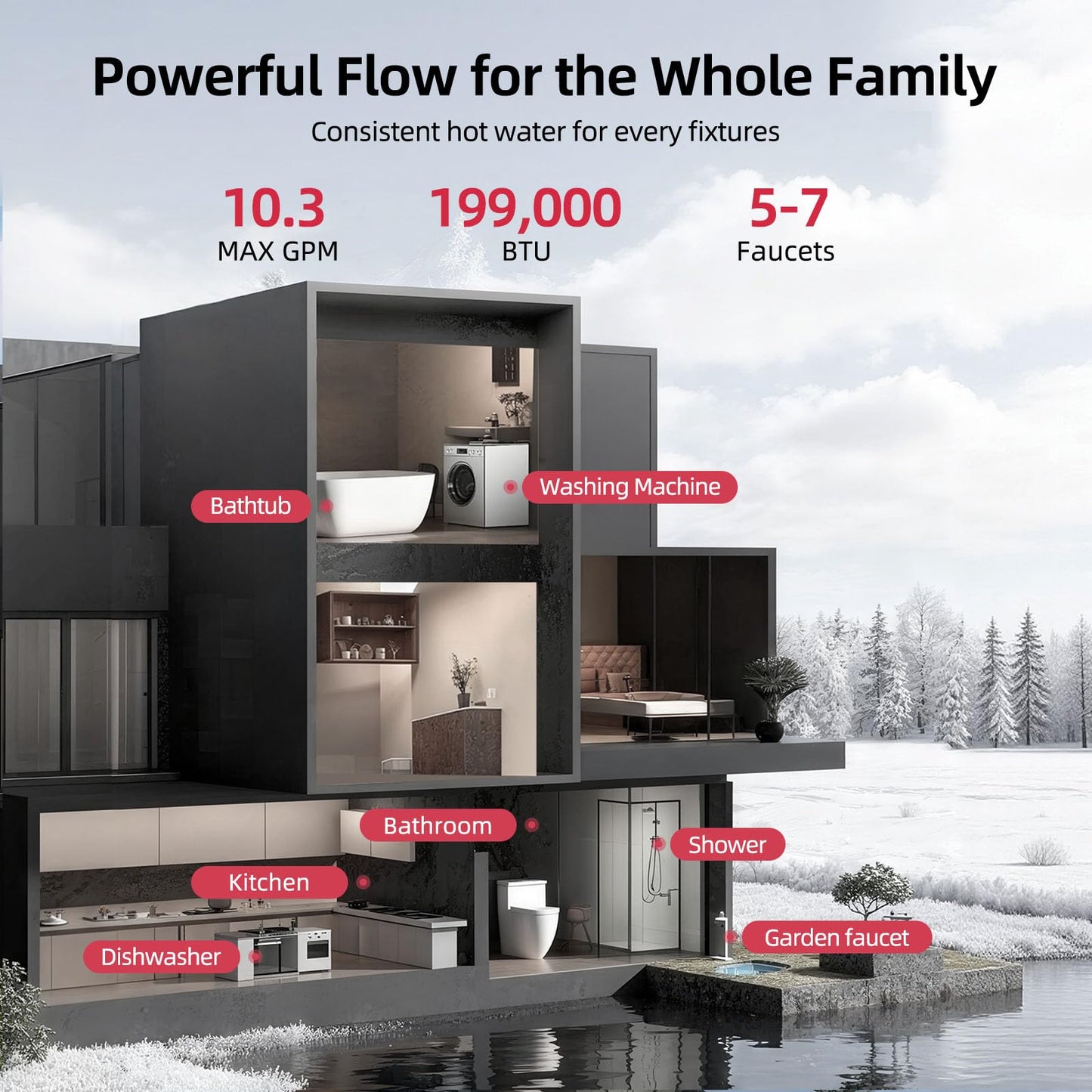 MIZUDO Natural Gas Tankless Water Heater, 199,000 BTU, Indoor Installation, Max 10.3 GPM, WiFi&APP Control, Non Condensing, High Efficiency for Large Families Residential Whole House