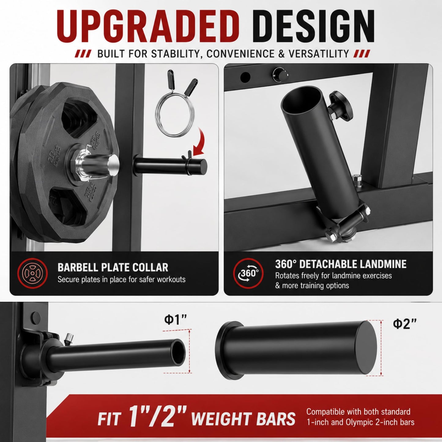 Smith Machine Squat Rack with Butterfly Chest Sation, Multi-Function Home Gym Power Cage with Cable Crossover, LAT Pulldown, 8 Weight Storage Pins & T-Bar for Full Body Strength Training