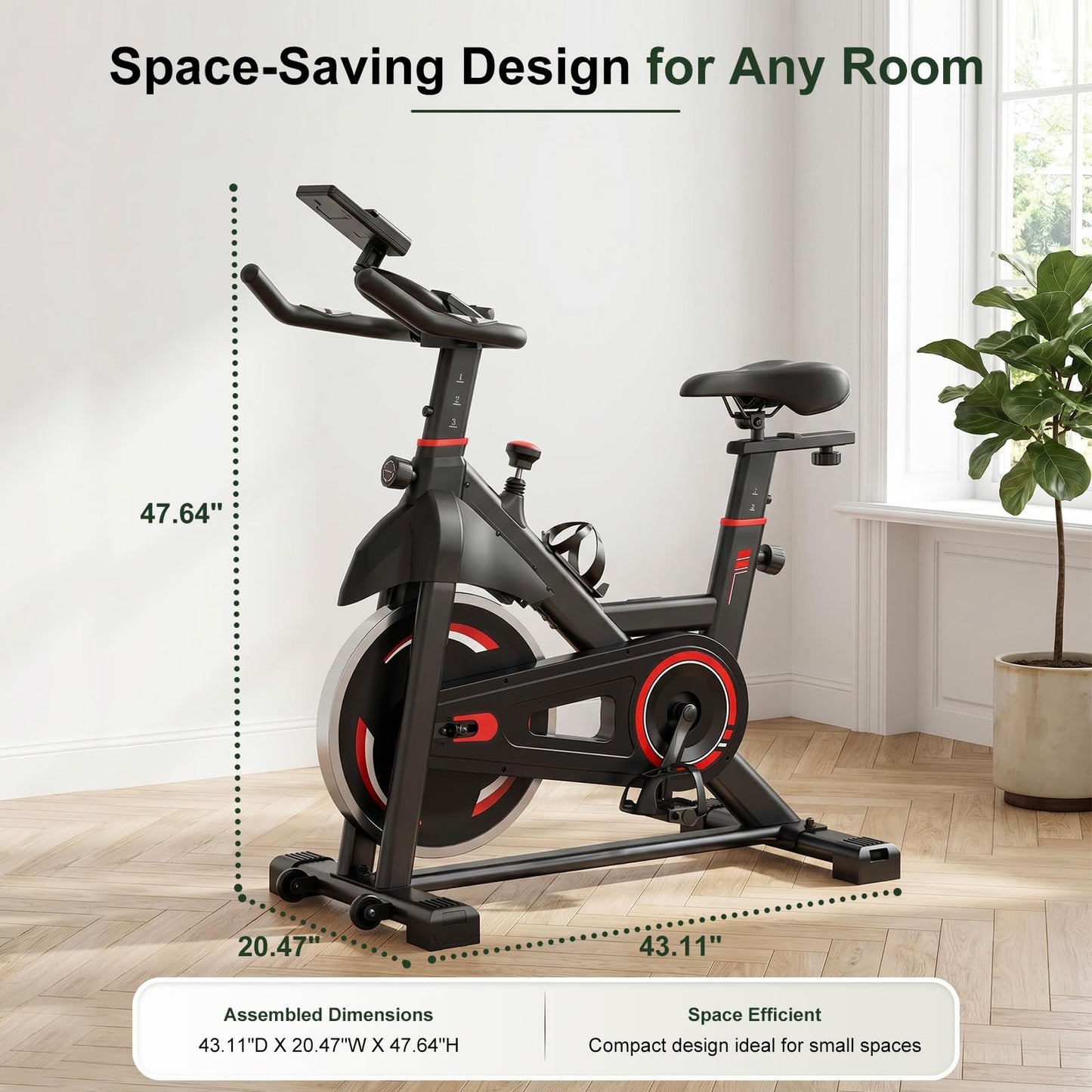 Exercise Bike with APP, Stationary Bike for Home, Workout Bike for Adults & Seniors, Indoor Cycling Bike with Adjustable Resistance, Low Noise, Easy Assembly, 265LB Weight Capacity, Black&Red