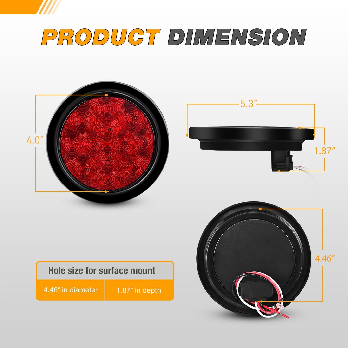 GOOACC Trailer Tail Light 12LED Red Stop Brake Turn Signals 4Inch 2PCS IP67 Waterproof Model Tail-11