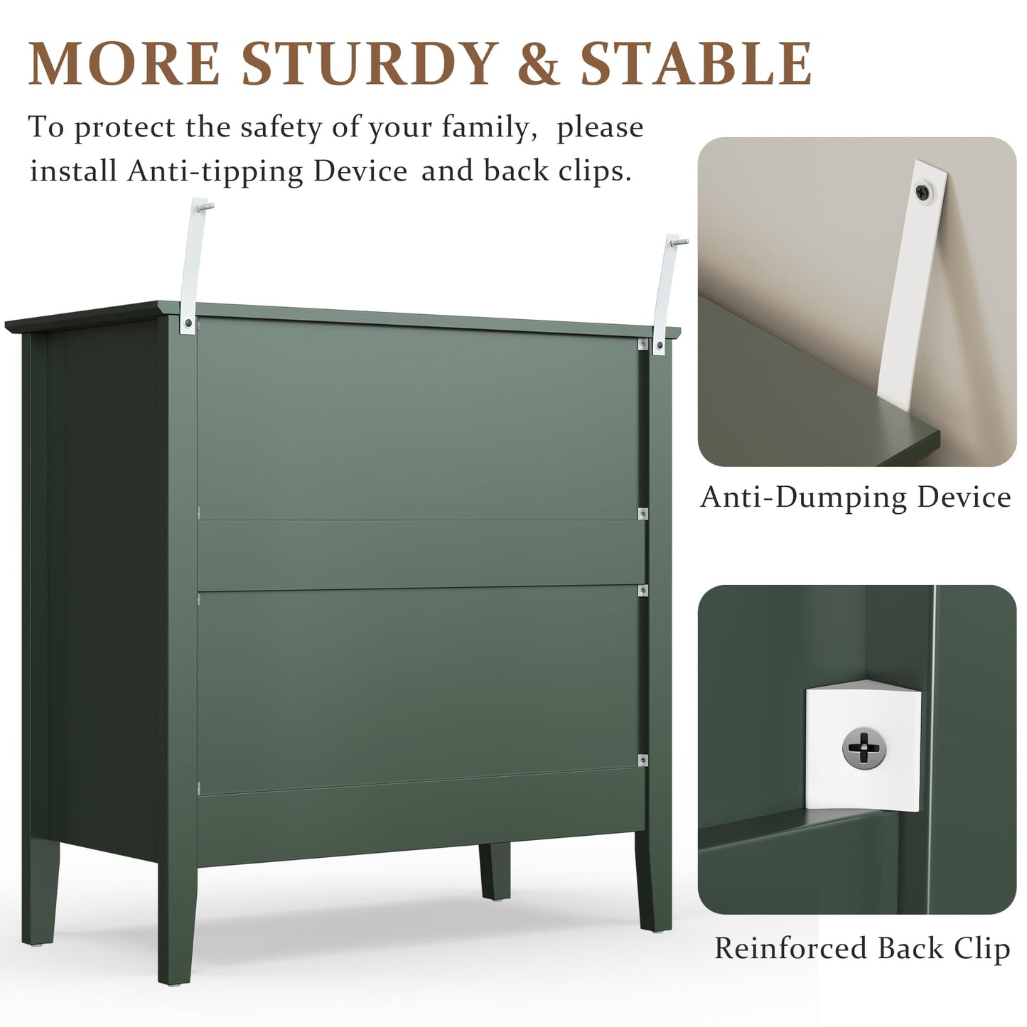 RoyalCraft 32" Large Nightstand Set of 2, Fluted Painted Bedside Table with 3 Spacious Drawers, Modern Tall End Table for Bedroom, Dark Green