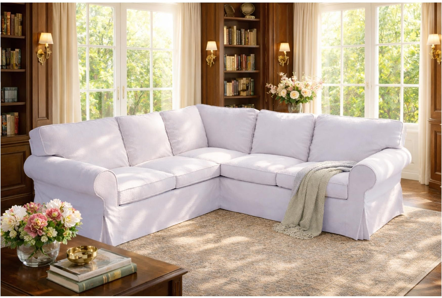 Custom Slipcover Replacement Cover Only! Cotton Ektorp 2 2 Sofa Replacement Cover is Custom Made for IKEA Ektorp Corner Or Sectional Sofa Slipcover (Pure White)