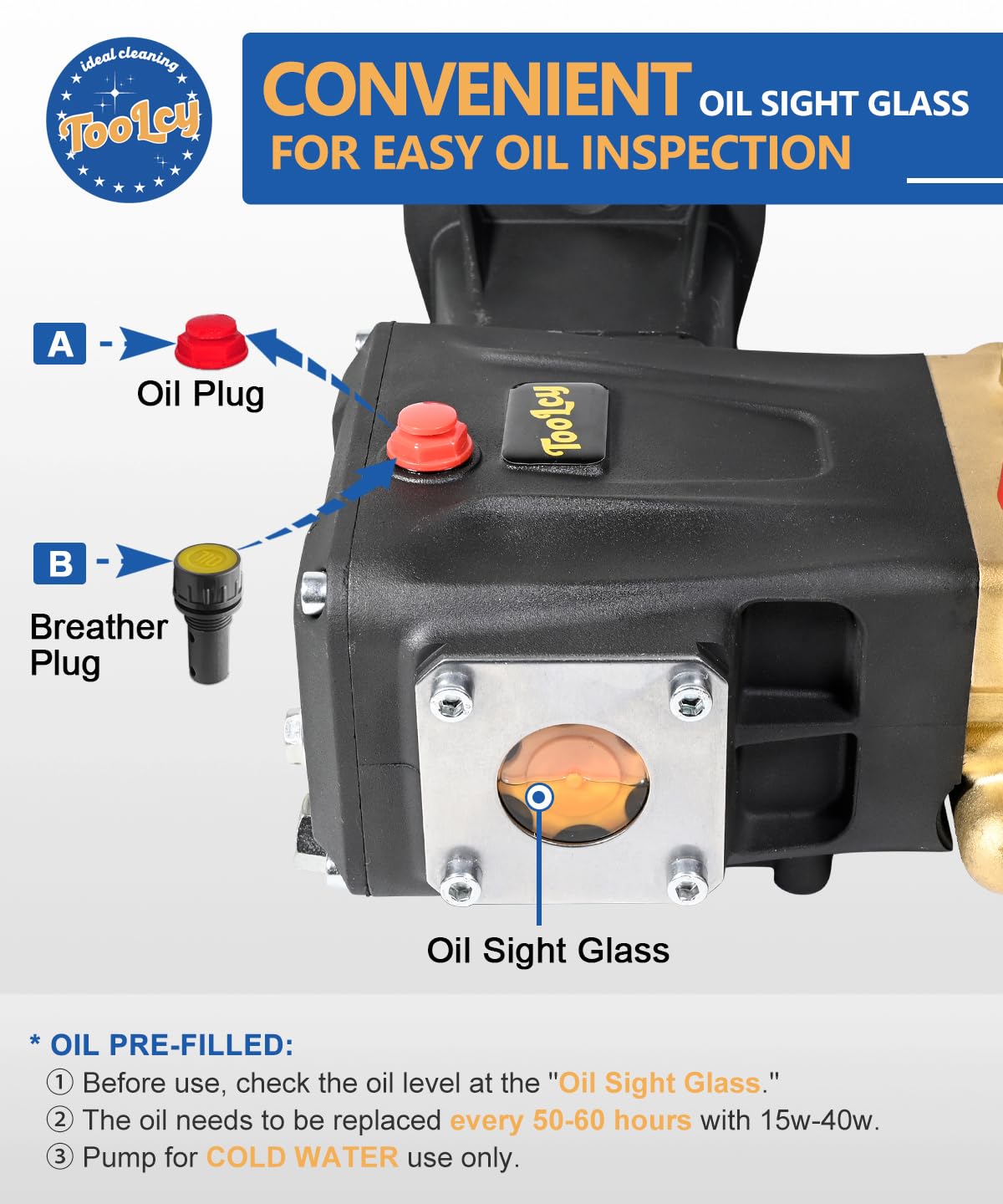 TOOLCY Pressure Washer Pump Max 4400 PSI 4.2 GPM, 1" Shaft Horizontal Gas Power Washer Replacement, Direct Drive Triplex Plunger Pump with Pressure Adjustment Unloader, 5 Nozzle Tips