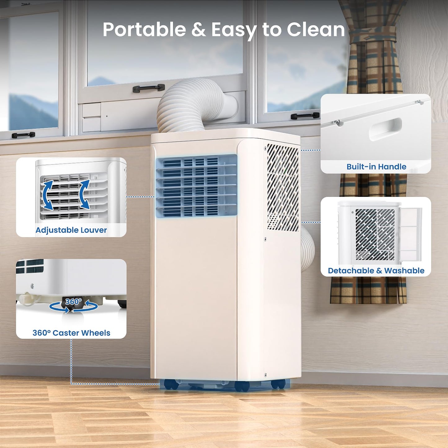 Antarctic Star Portable Air Conditioners, 10000 BTU, Portable AC Unit with Cooling/Fan/Dehumidifier/Sleep Modes, Cools up to 450 Sq.Ft, Remote Control/LED Display, 24H Timer for Bedroom, Living Room