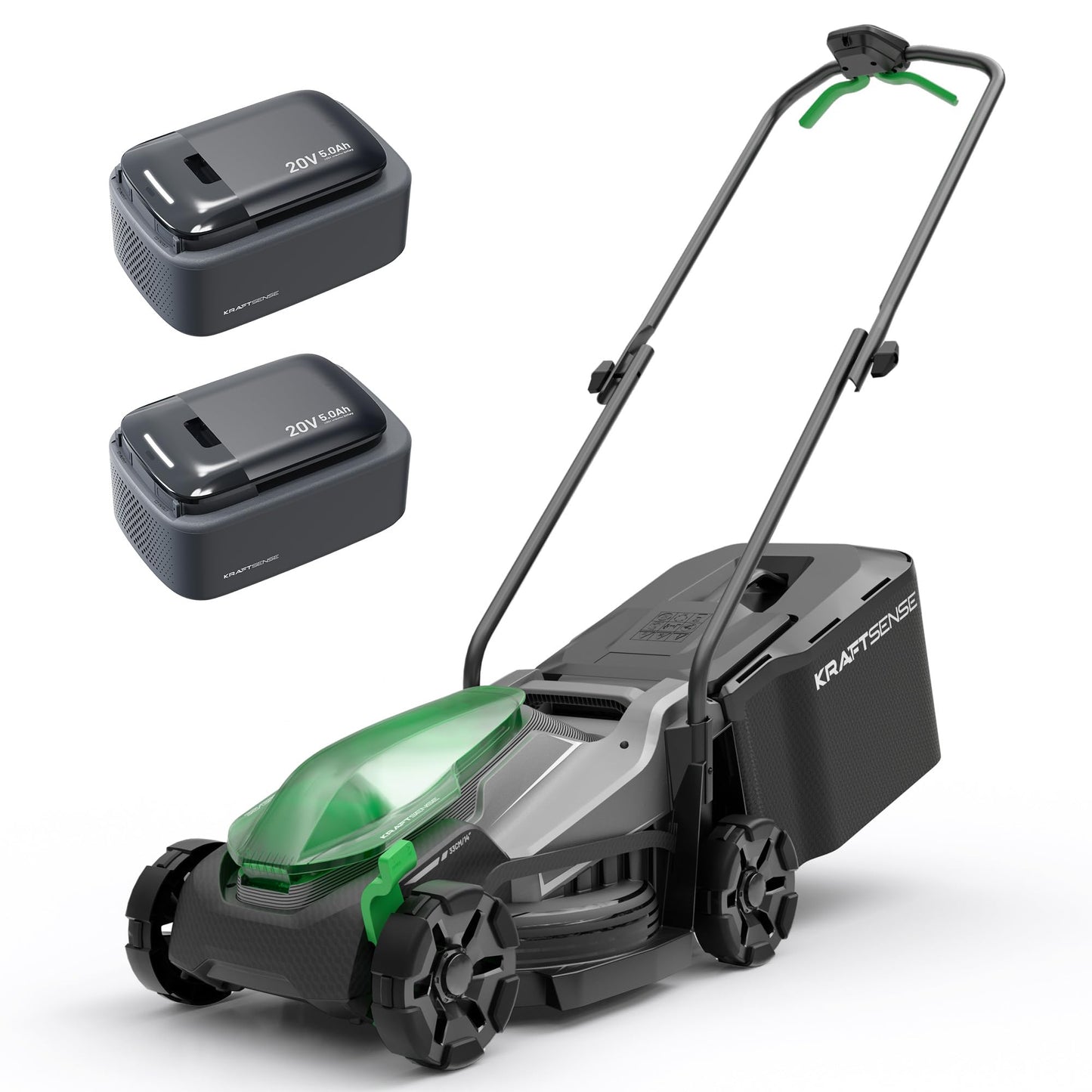 Kraftsense 14" Cordless Lawn Mower, 20V Lightweight Push Mower with 2×5.0Ah Battery, Ultra-Quiet Motor for Small Yards, Lawn Care, Backyard Maintenance