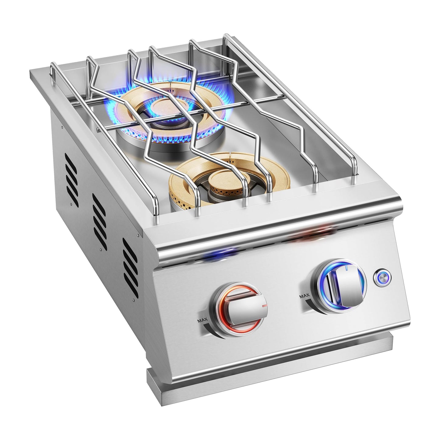 Huishenplus Grilling Side Burners for Outdoor Kitchen, 2 * 18,000BTU Natural Gas Side Burner,Convertible to Liquid Propane, Duty Heavy 304 Stainless Steel, Double Burner for BBQ Island Gril, Gold