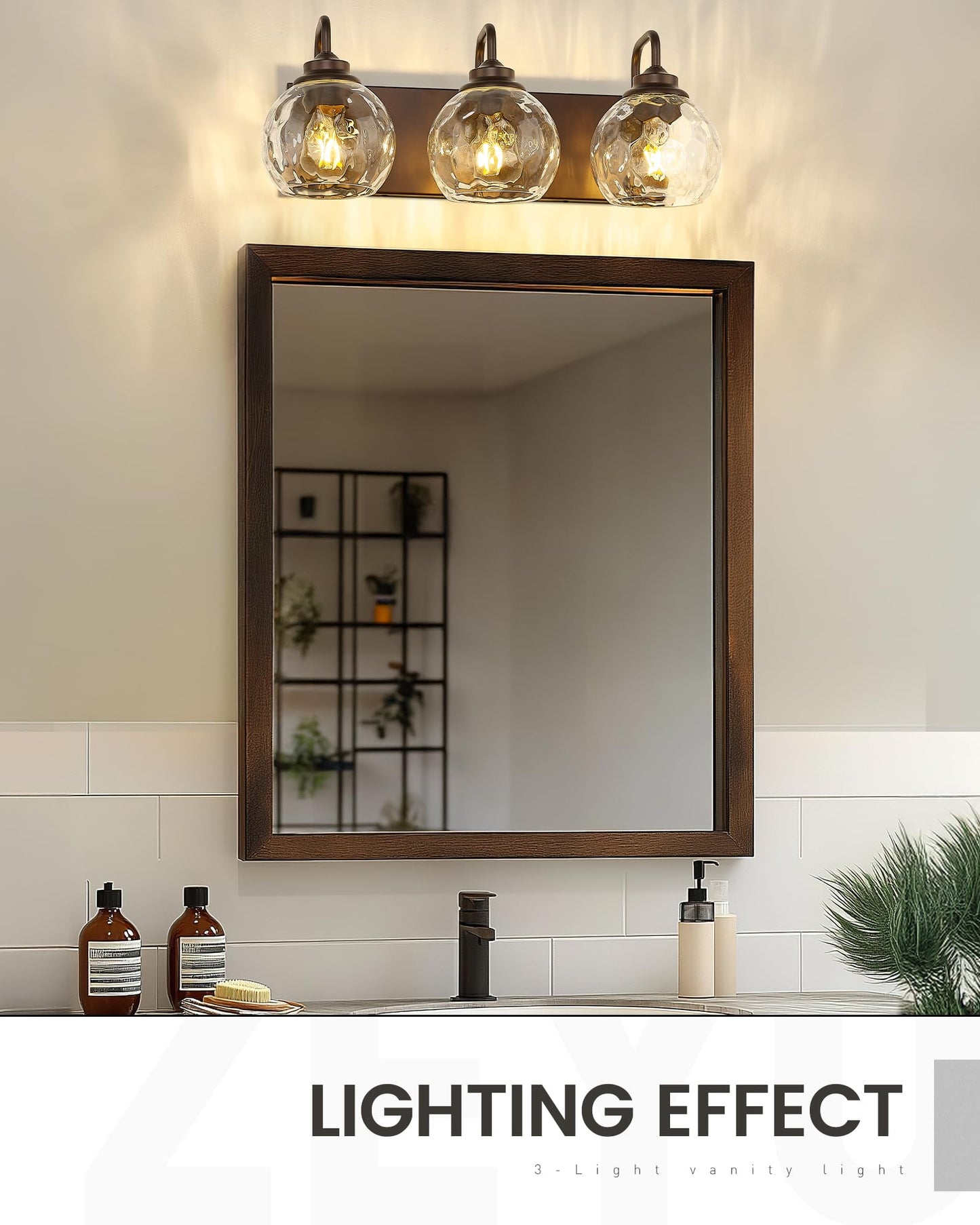 zeyu 3-Light Bathroom Vanity Light Fixtures, Oil Rubbed Bronze, Water Ripple Globe Shade, Model ZSL72BG-3W ORB-WG