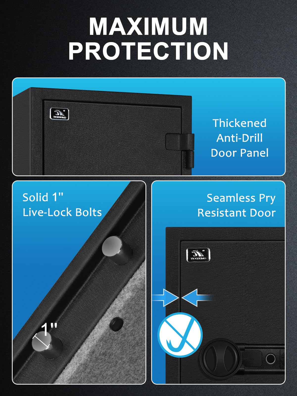 TIGERKING Biometric Fireproof Safe for Home Office, 3.47 Cu Ft Fingerprint Safe with 30-Min Fire Protection, 81.9 lb Steel Security Safe with Digital Keypad, Alarm and Removable Shelves