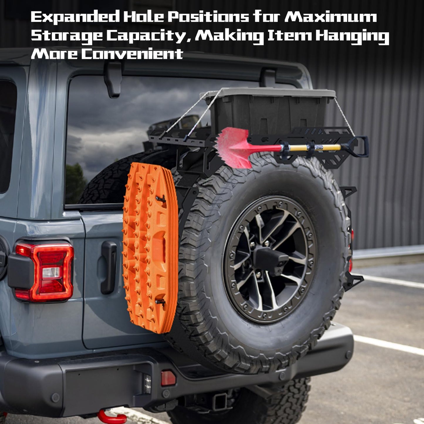 Universal Spare Tire Cargo Basket with Quick Release Spare Tire Mount Rack & Step Ladder | Fits 30"–40" Tires | 3-in-1 Off-Road Storage for SUVs & Jeeps | Compatible with Fuel Cans & Traction Boards