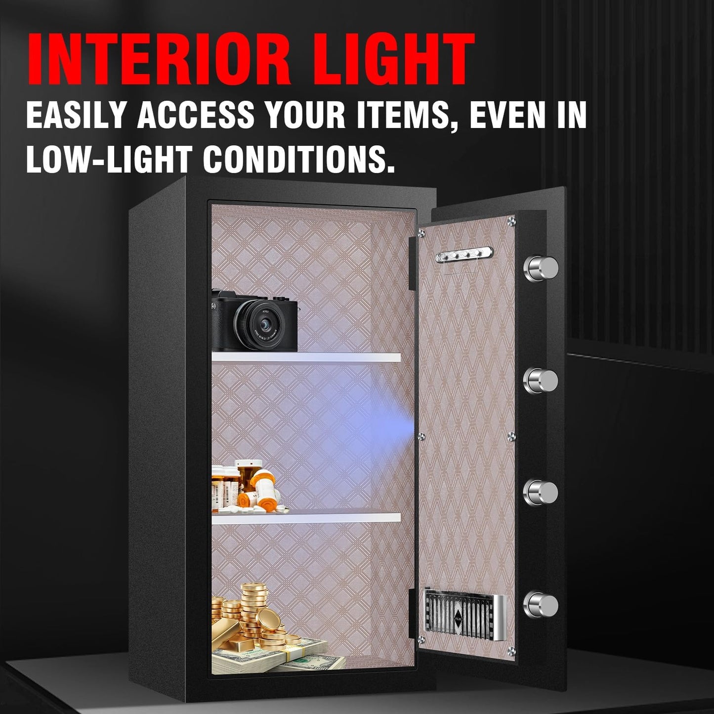 ToruKeep 9.2 Cu Ft Fireproof Safe with LED Light - 60 Min Fire Rated Waterproof Security Box, Digital Keypad Lock for Home Office, Documents, Jewelry, Laptop & Valuables