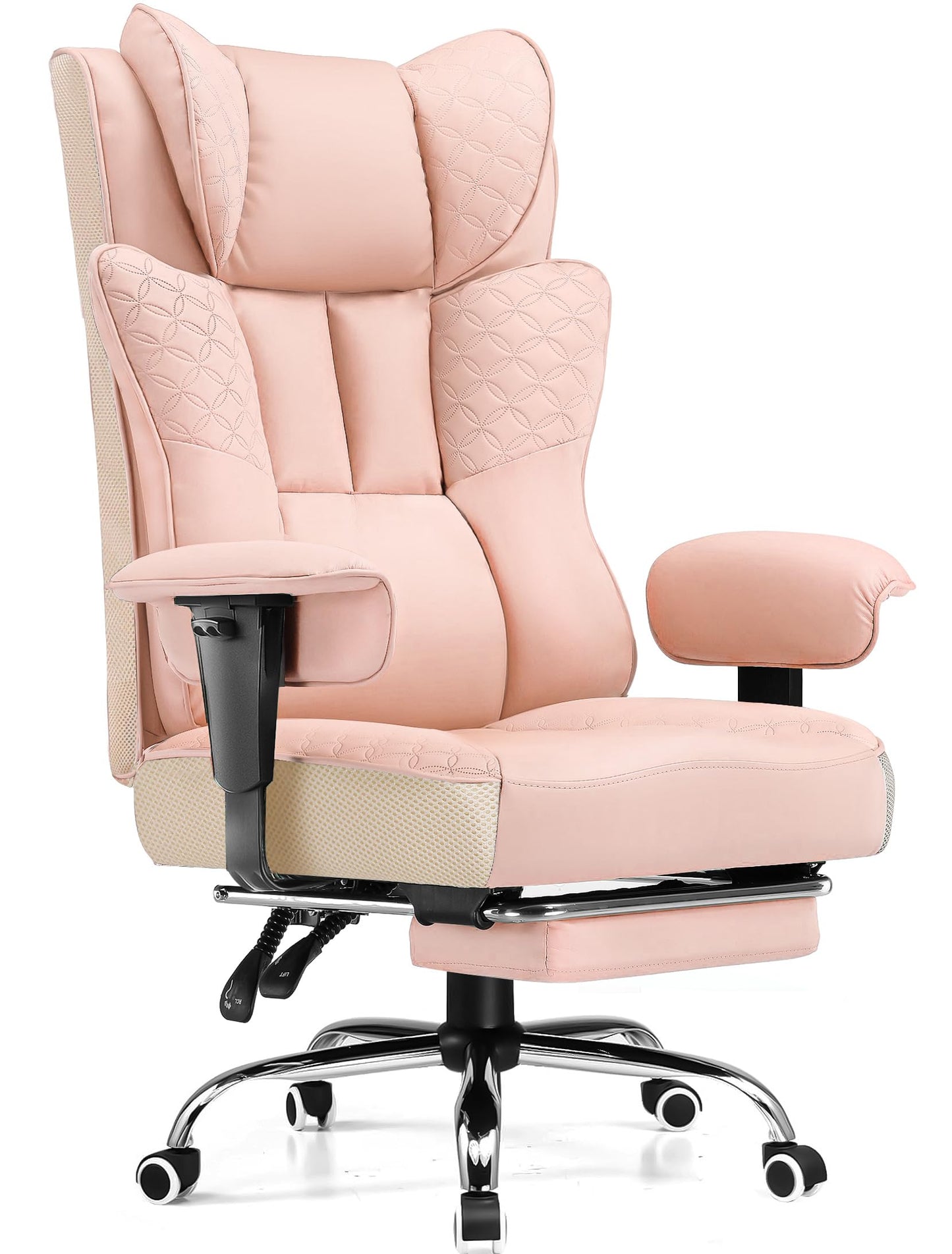 GTPLAYER Big and Tall Office Chair, Wide Ergonomic Gaming Chair with Deluxe Embossing Designed Leather with Foot Rest,150°Reclining Adjustable Soft Armrests Pocket Spring Back Support and Pillow