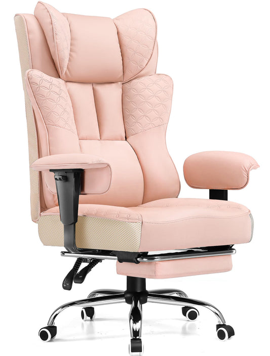 GTPLAYER Big and Tall Office Chair, Wide Ergonomic Gaming Chair with Deluxe Embossing Designed Leather with Foot Rest,150°Reclining Adjustable Soft Armrests Pocket Spring Back Support and Pillow