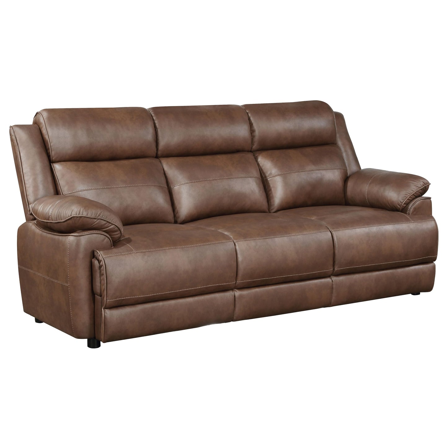 Coaster Home Furnishings - Ellington - Upholstered 3-Seater Sofa with Padded Arm, Faux Leather Upholstery, Pocket Coil Seating and Full Foam Cushions - Transitional - Living Room - Dark Brown - 508281