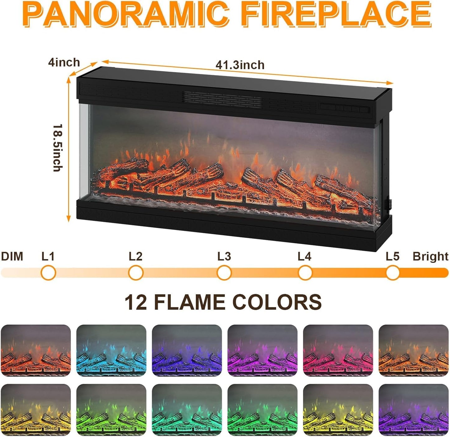 40" 3 Sided Glass Electric Fireplace & 75" TV Stand, 12 Colors LED Lights Flame, 750W/1500W, Tv Stand with Fireplace