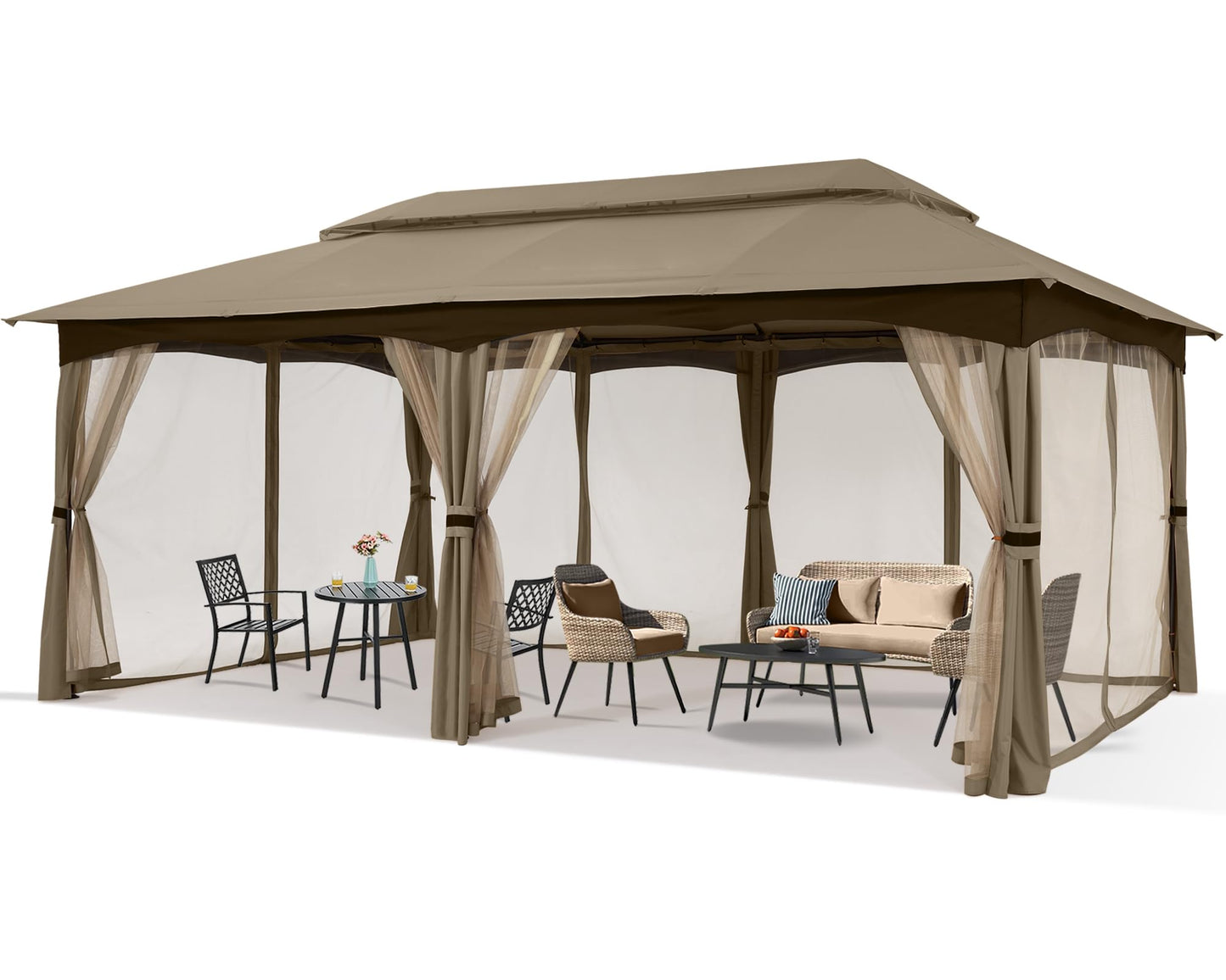 MASTERCANOPY Outdoor Patio Gazebo for Garden with Upgrade Steel Frame and Netting Walls (10x20,Khaki)