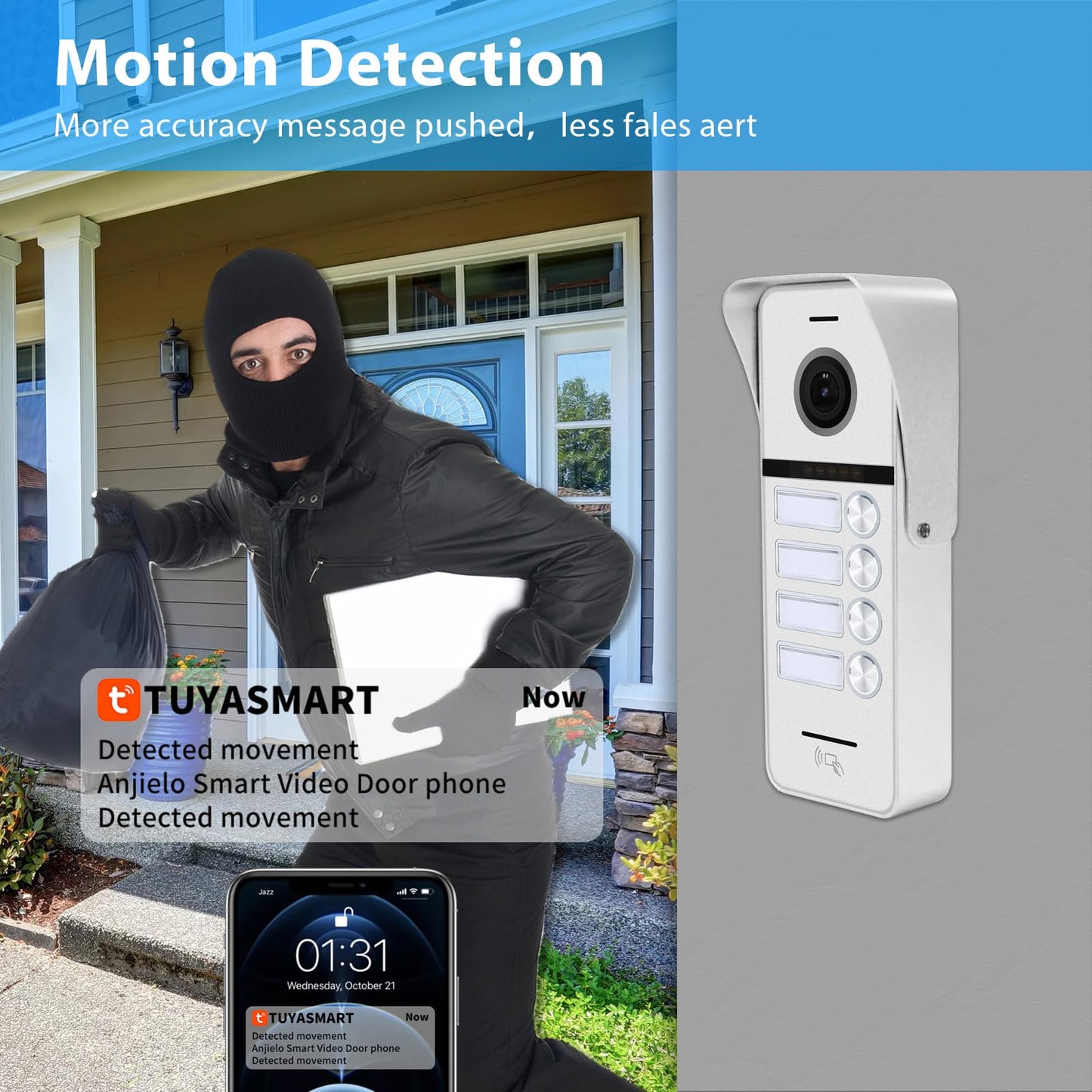 Wired Apartment Video Doorbell Intercom System,4 Units 10 Inch Touch WiFi Monitor,Wireless Video Door Phone Kit,Indoor Outdoor Support Monitoring,Unlocking,Two Way Intercom Tuya for Home Vally