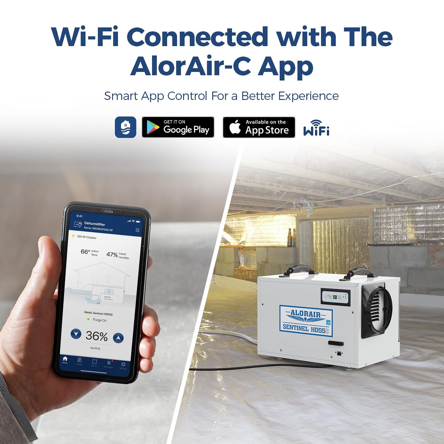 ALORAIR 120 PPD Wi-Fi Dehumidifier for Crawl Space, Basement, and Commercial Use, 2026 Energy Star APP Control, Auto-Defrost Crawlspace Dehumidifiers