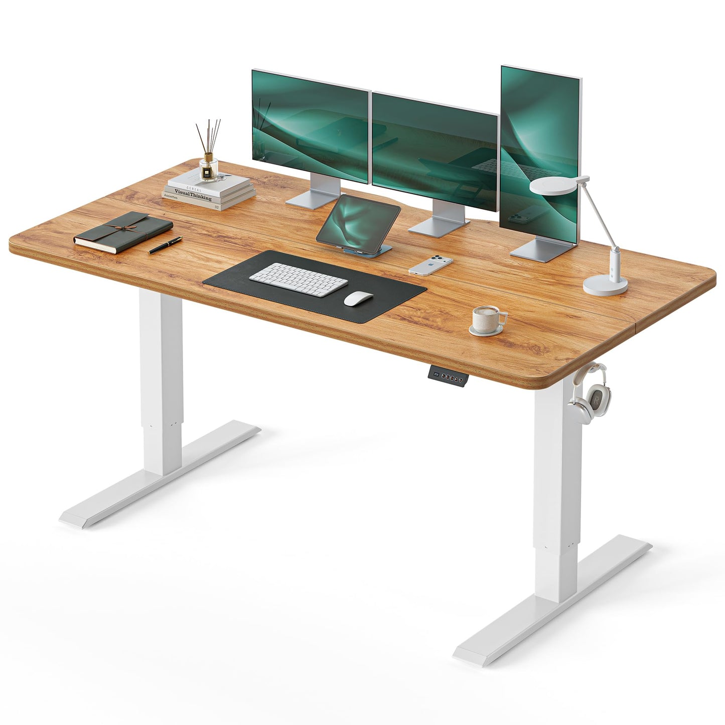 CubiCubi Standing Desk, 63 x 28 Inches Electric Height Adjustable Computer Desk, Sit Stand up Home Office Desk with Memory Presets, Natural