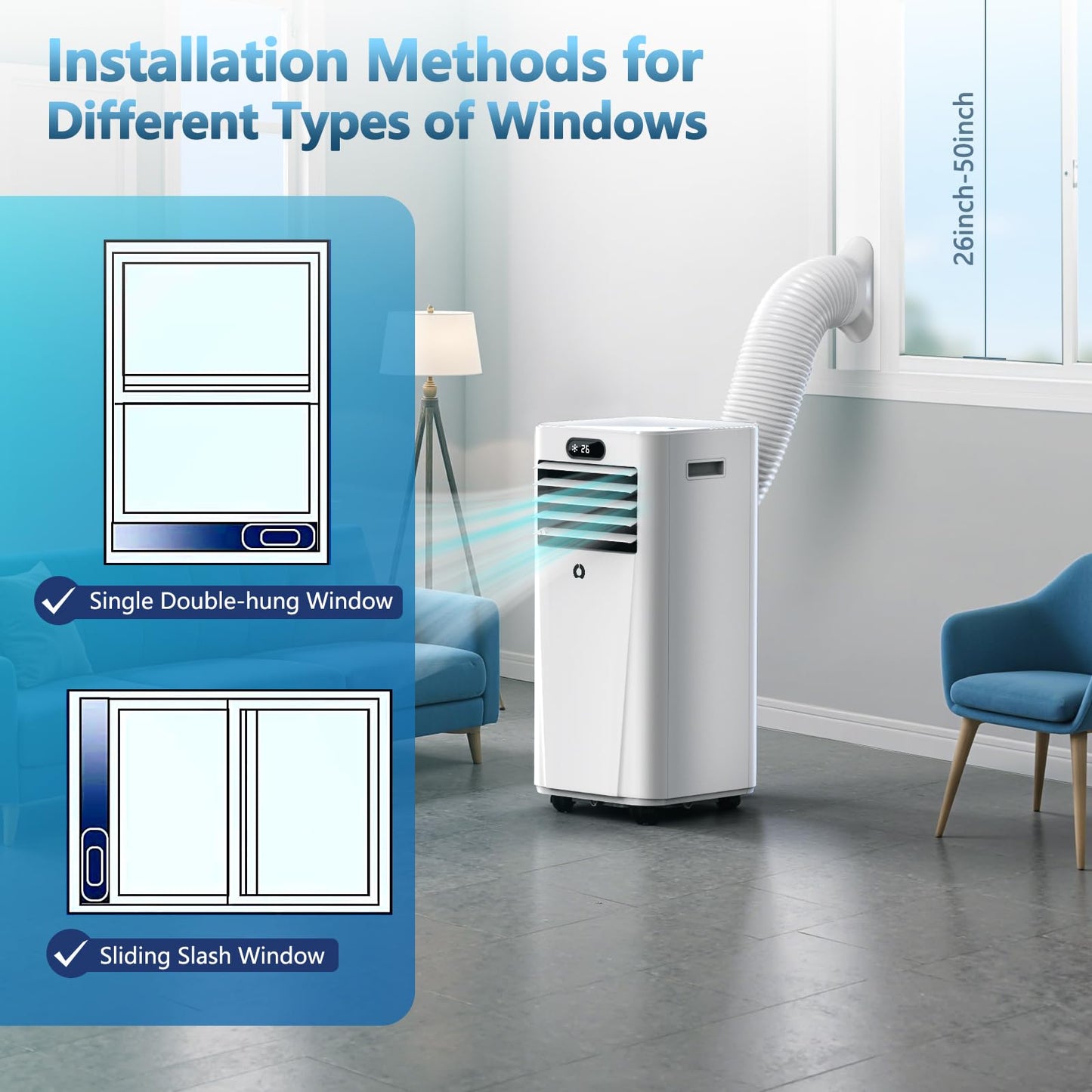 10000Btu Portable Air Conditioners, 4 in 1 Portable AC with Cooling, Dehumidification, Fan, for Medium Rooms (450 Sq.Ft), featuring an Auto-Evaporation System，Silent-Running Standing AC for Bedrooms