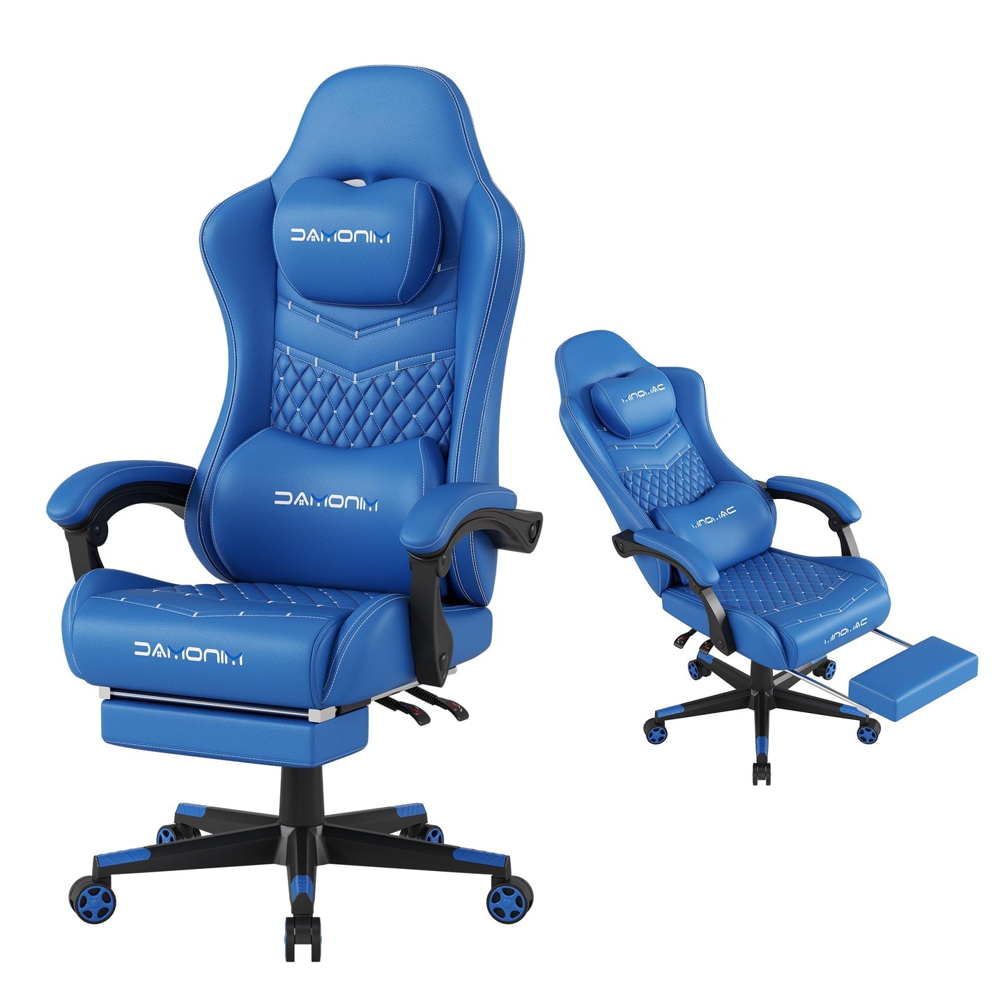 MINOMAC Gaming Chair, 400 lbs Adult Chair, High Back Computer Chair with Footrest and Linked Armrests, Office Video Game Chair with Lumbar Support (Blue)