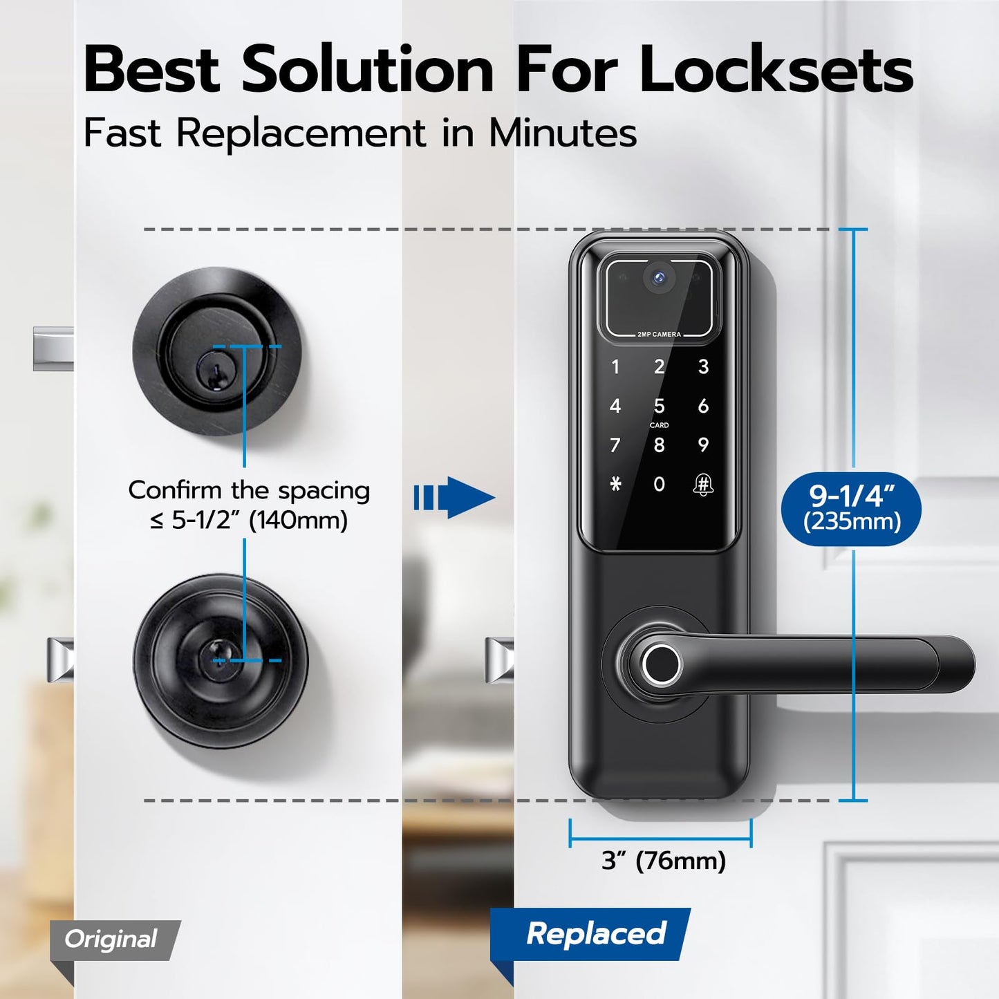 WiFi Video Smart Door Lock with Camera & Doorbell, Keyless Entry Fingerprint Lock with Handle for Front Door, Nyboer Keypad Electronic Digital with Rechargeable Lithium Battery, Easy Installation