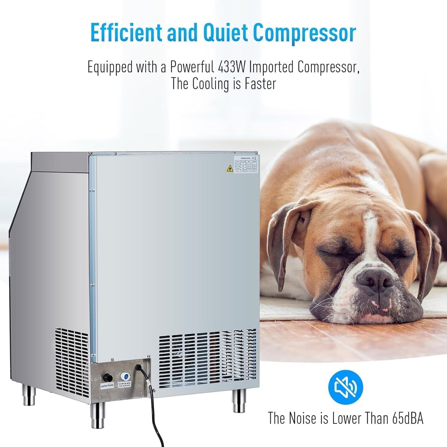 Commercial Ice Maker Machine, 260LBS/24h Stainless Steel Under Counter Ice Machine with 150LBS Ice Storage Capacity Freestanding Ice Machine