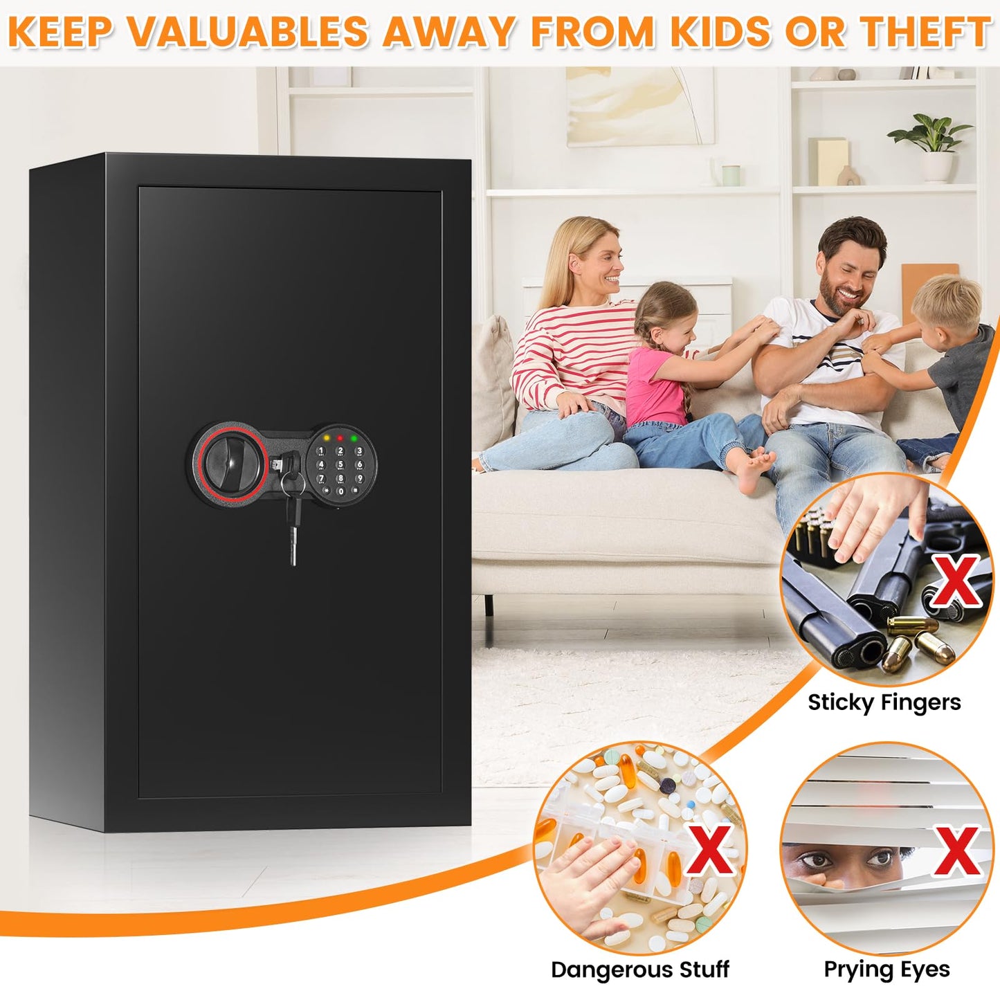 6.0 Cu Ft Large Safe Box for Home Use, 27.6"H Heavy Duty Home Safe with Combination Lock, Alarm System, Removable Shelves, Wall/Floor Mountable Anti-theft Security Safe for Money Jewelry Documents