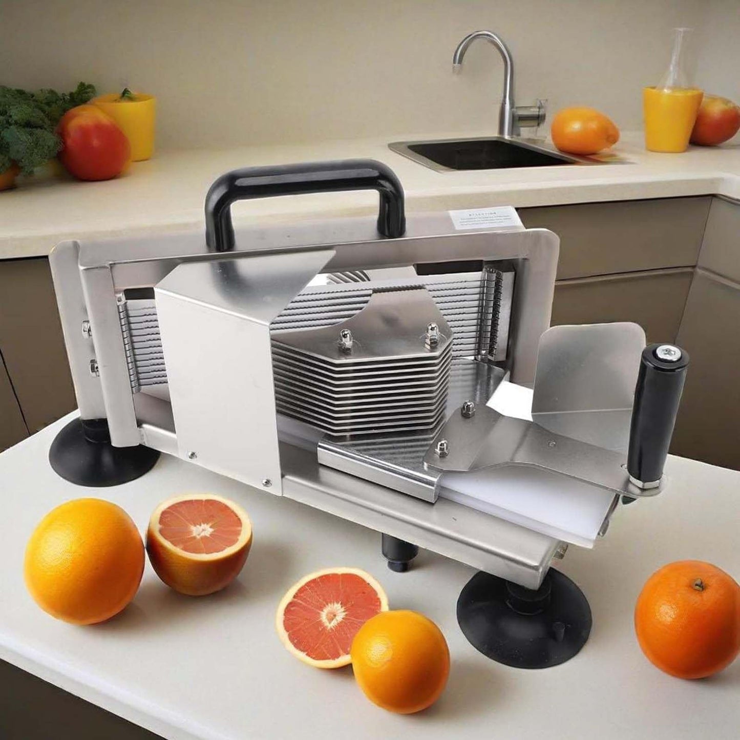 Manual Vegetable Fruit Slicer, Commercial Tomato Cutter with Stainless Steel Blades, 4 Suction Cups, Heavy Duty Kitchen Machine for Onion, Potato, Cucumber, Lemon and More(3/16in-4.7mm)