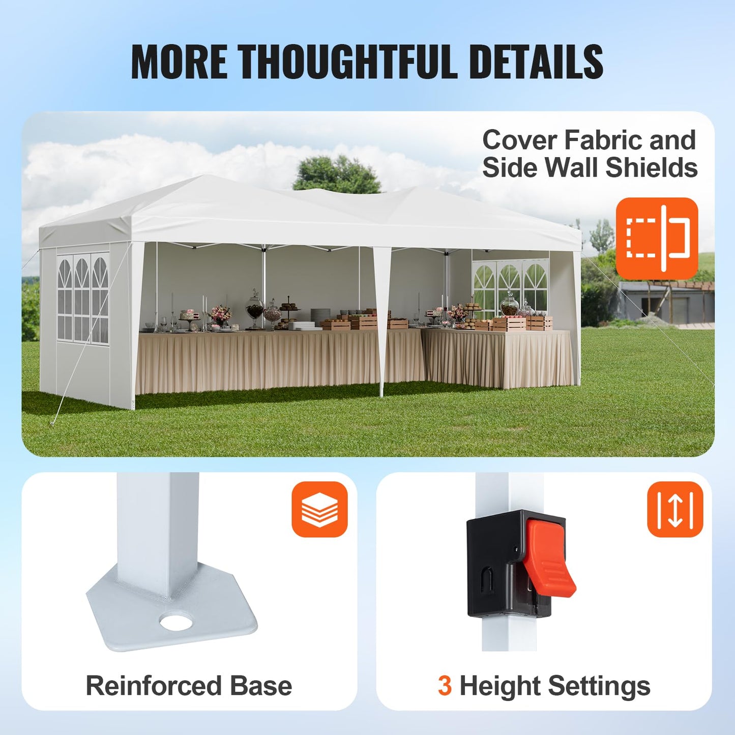 VEVOR Pop Up Canopy, 10 x 20 FT Instant Canopy Portable Gazebo with 3 Sidewalls & 2 Ventilated Windows, Height Adjustable Pop-Up Outdoor Shelter Tent for Events, Patio, Backyard, Party, Parking