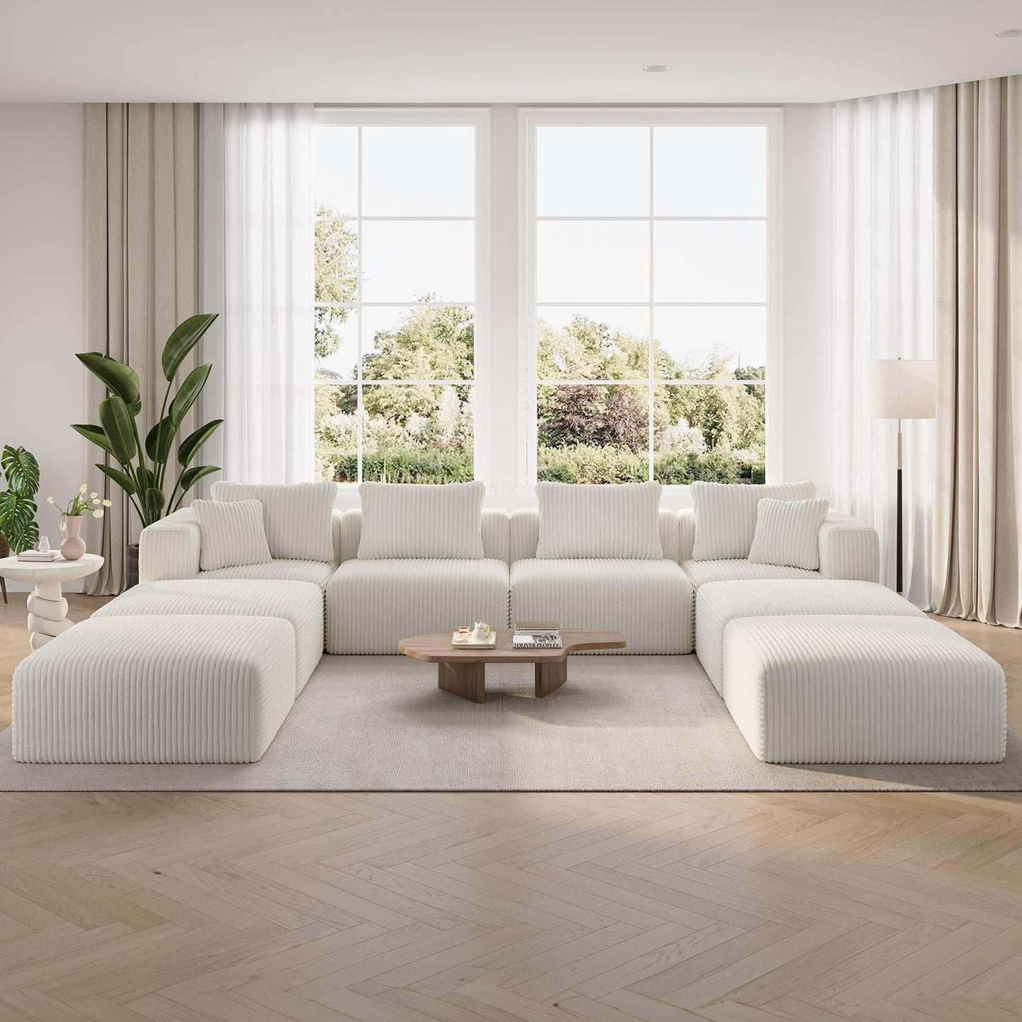 Novilla 141" Modular Sectional Sofa, Modern Cloud Sectional Couch with Smarts Coil® Support, U-Shape Boneless Couch for Living Room Apartments, No Assembly Required, Beige (4 Seat w/ 4 Ottoman)