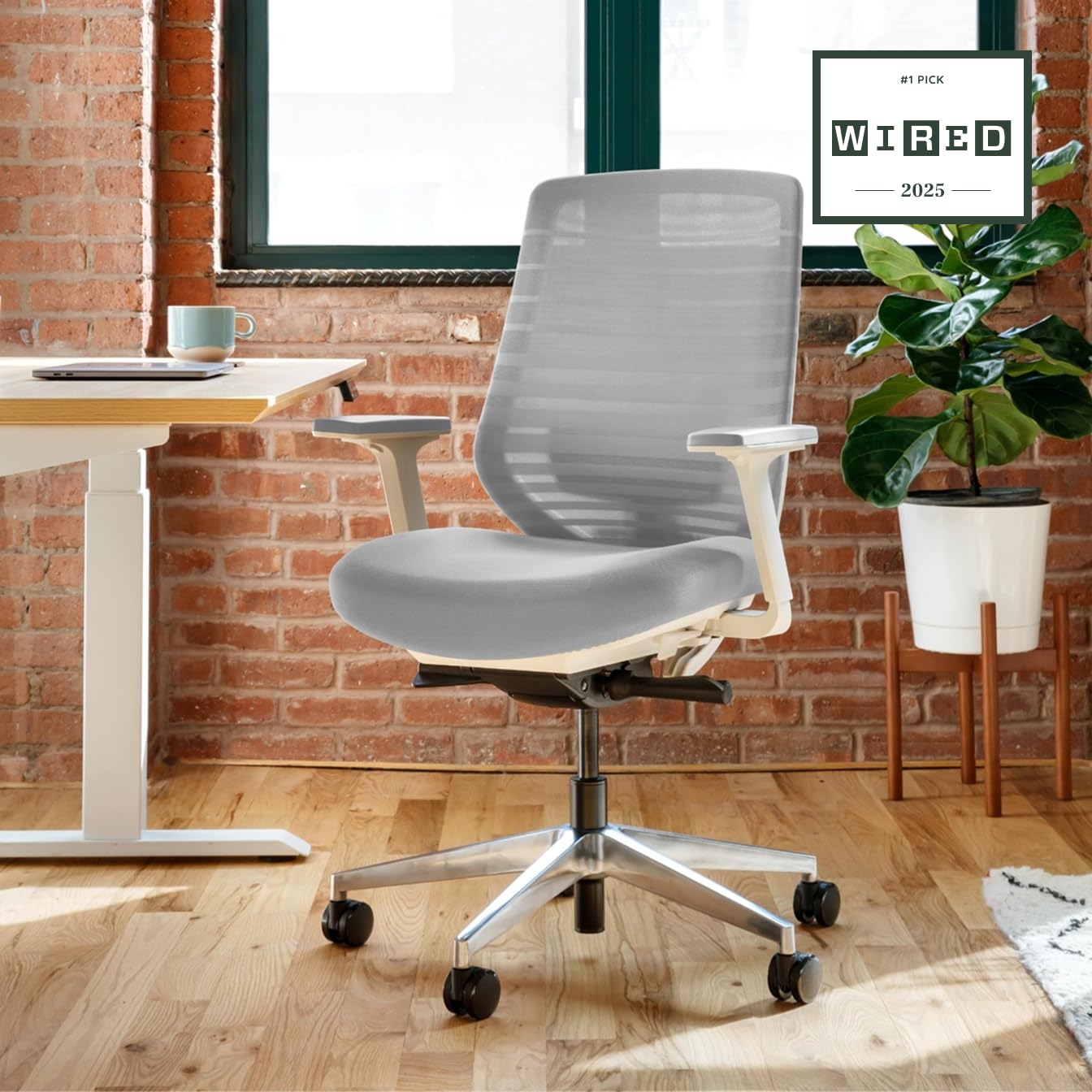 Branch Ergonomic Chair - A Versatile Desk Chair with Adjustable Lumbar Support, Breathable Mesh Backrest, and Smooth Wheels - Experience Optimal Comfort and Support - Pebble - White