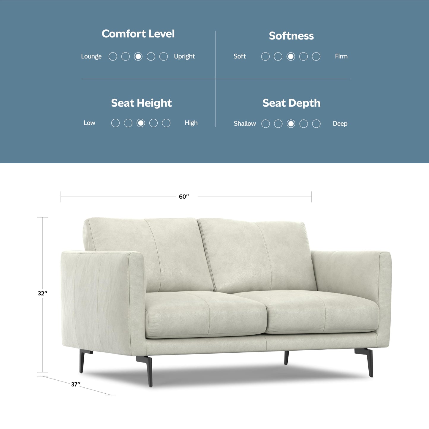 SIMPLIHOME Stevens Loveseat in Genuine Light Smoke Grey Leather, 60-inch Wide, Solid Wood Frame, Modern Compact Seating for Living Room or Apartment
