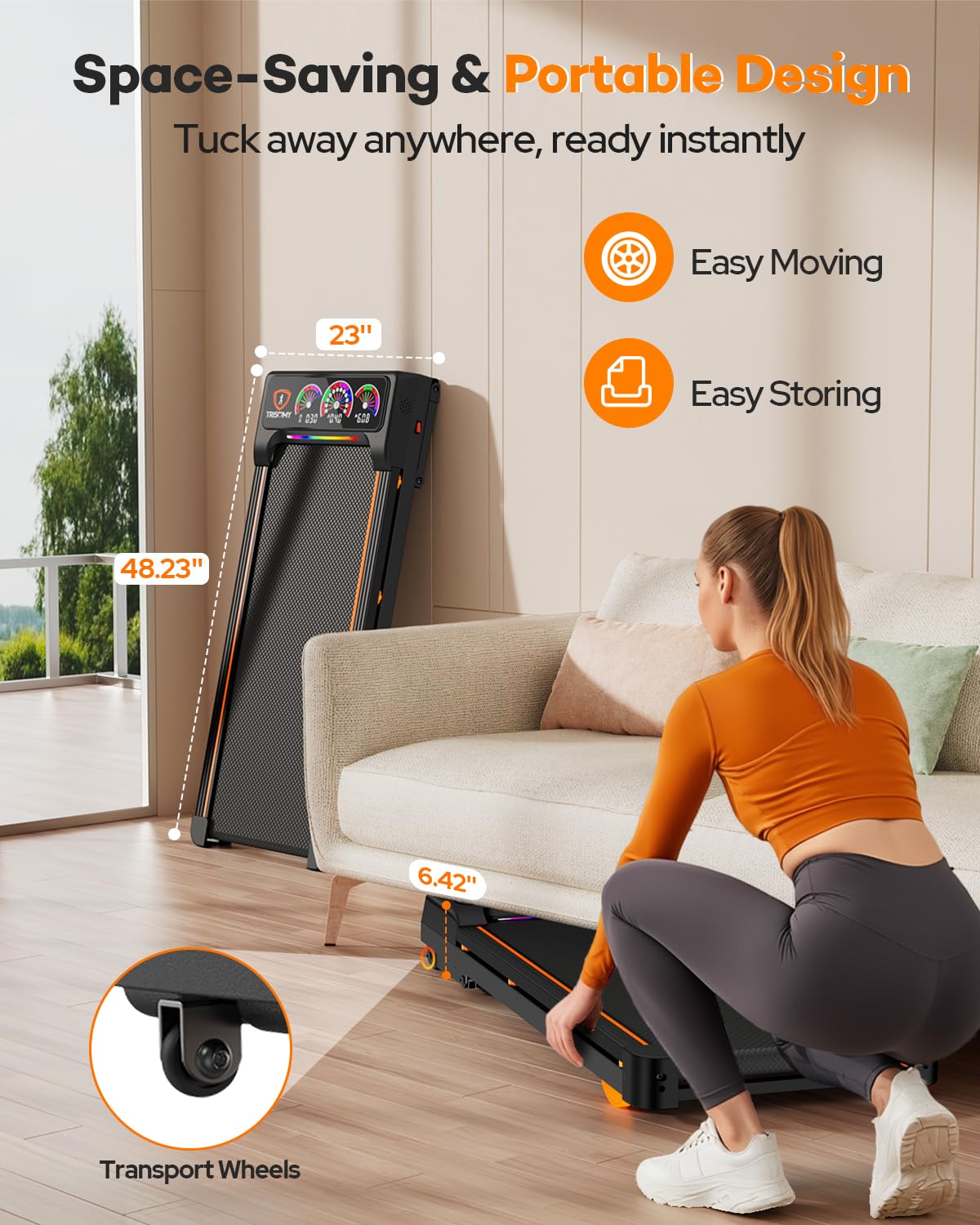 Walking Pad Treadmill with 15% 12-Level Auto Incline, 450 lbs Capacity UI Screen, Trisomy 3.5HP Quiet Under Desk Treadmill with Speaker & Remote, Compact Treadmills for Home Hiking