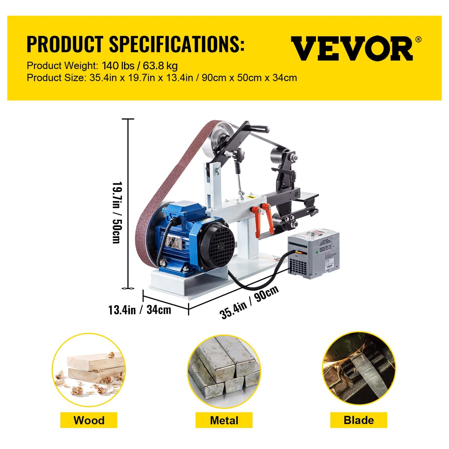 VEVOR 1500W 2HP Belt Sander Grinder, 2" x 82" Variable Speed Belt Grinder for Metalworking, 3 in 1 Belt Sander Polisher with 3 Grinding Moulds & Flat Platen Tool Rest for Knife Making
