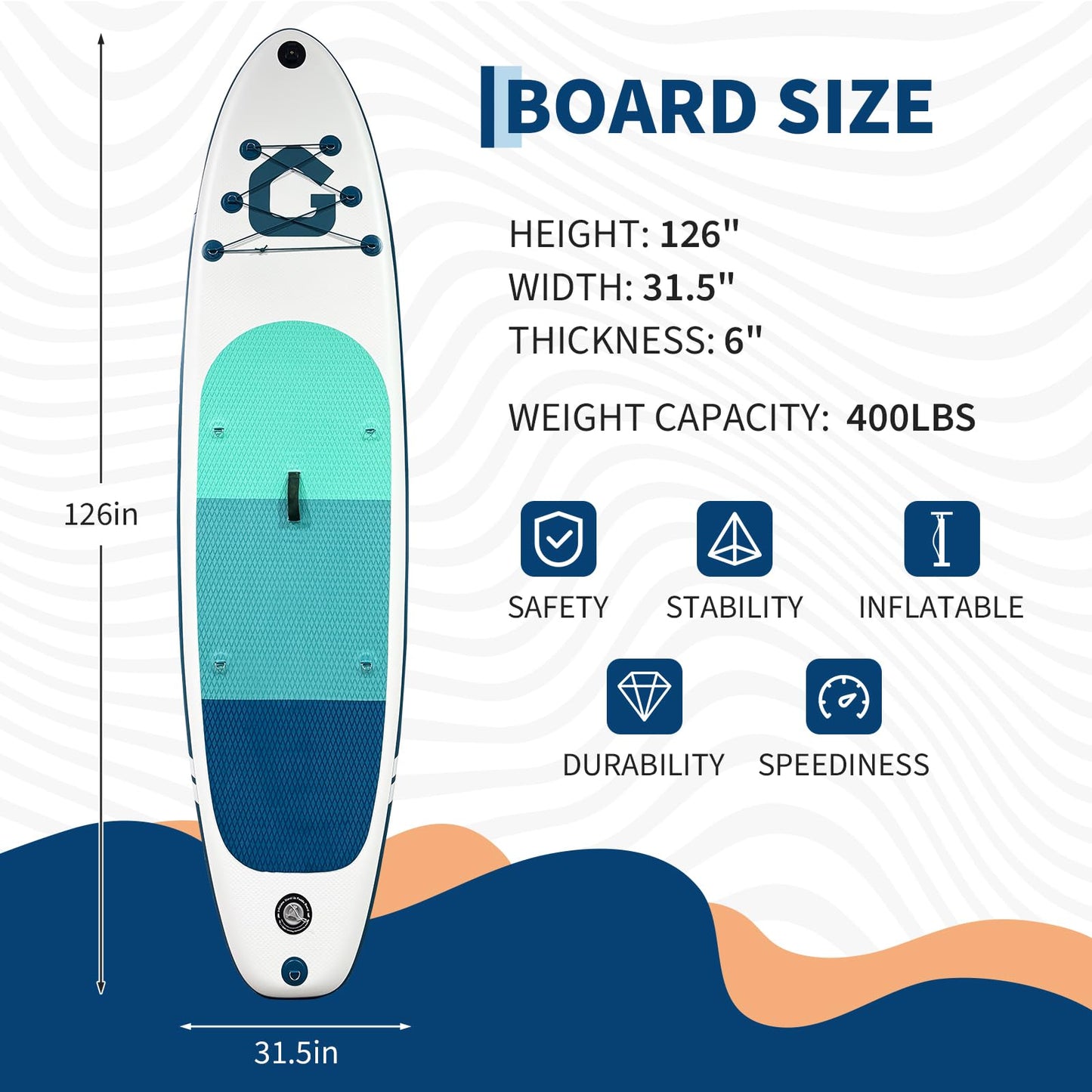 Ultra Lightweight Inflatable Rise Paddle Board Paddle Board – Stable & Durable Anti-Slip Deck, Max Load 150kg, Ideal for Surfing, Fishing, Yoga, Beginners