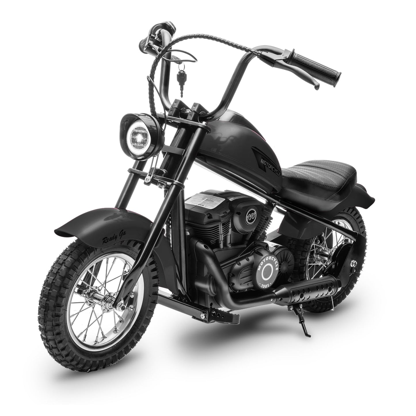 Garveelife Electric Dirt Bike, 15 Mph & 150lb Max, 24V Ride On Toy for Big Kids w/Led Lights & Power Display, 300W Chain-Driven Motor, Two Speed, Handbrake, Leather Seat, 12" Air-Filled Tires, Black