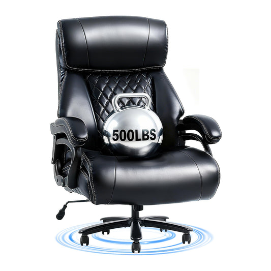 FLEXISPOT 500lbs Big and Tall Office Chair for Heavy People, Heavy Duty Computer Chair with Stable Arms Adjustable Lumbar Support Metal Base, Desk Chairs for Home Office Gaming Working, Leather, Black