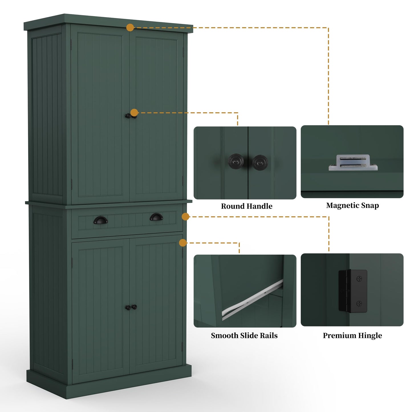 ARTPOWER 72" Tall Kitchen Pantry Storage Cabinet with Drawer and Adjustable Shelves, Pantry Cabinet for Kitchen, Bathroom or Hallway, Green