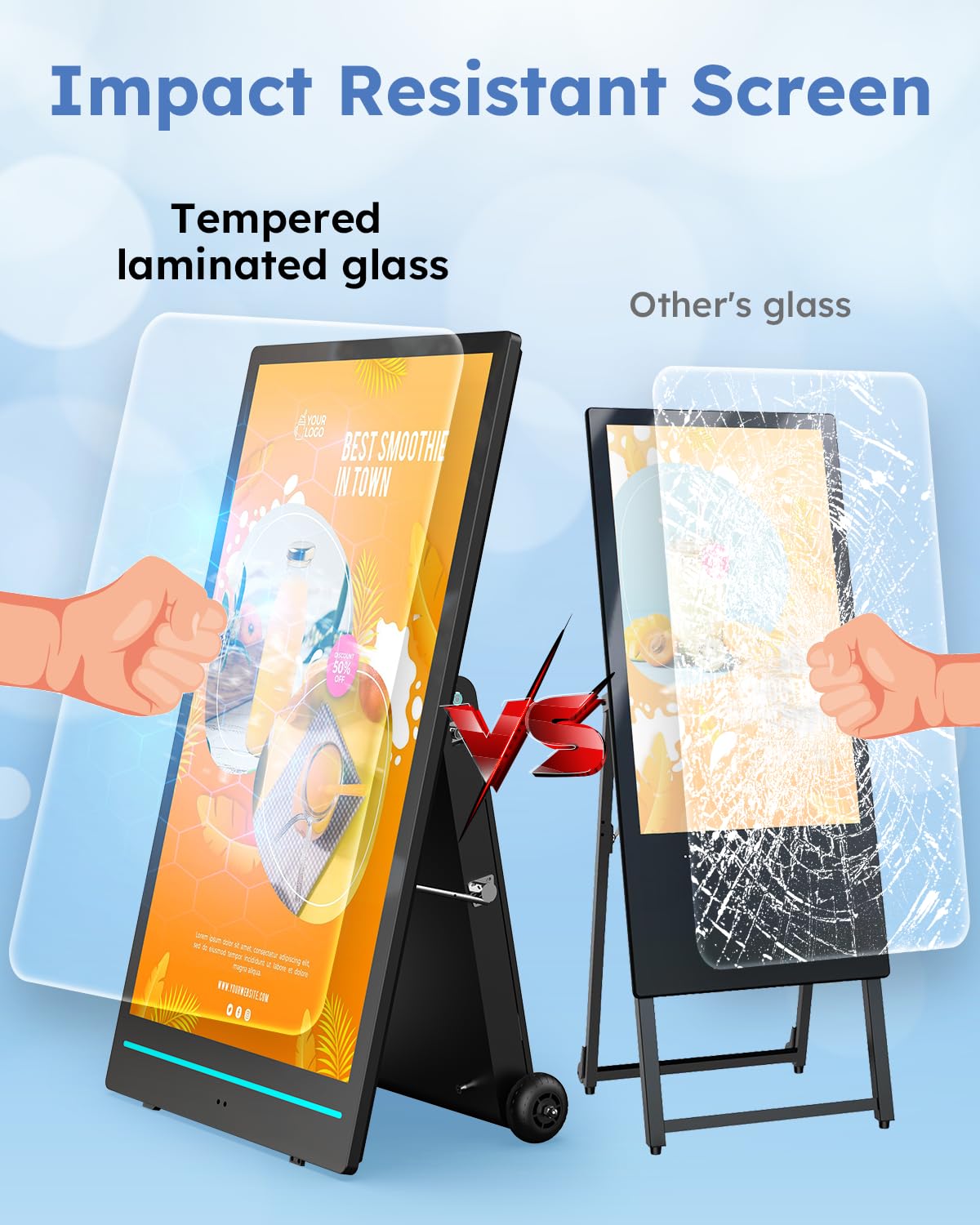 SIOXCFZ 55 inch Outdoor Mobile Digital Signage Display, LCD IP65 Waterproof Advertising Display Kiosk with Rechargeable Battery, Brightness Auto-Adjustment and Impact Resistant Screen