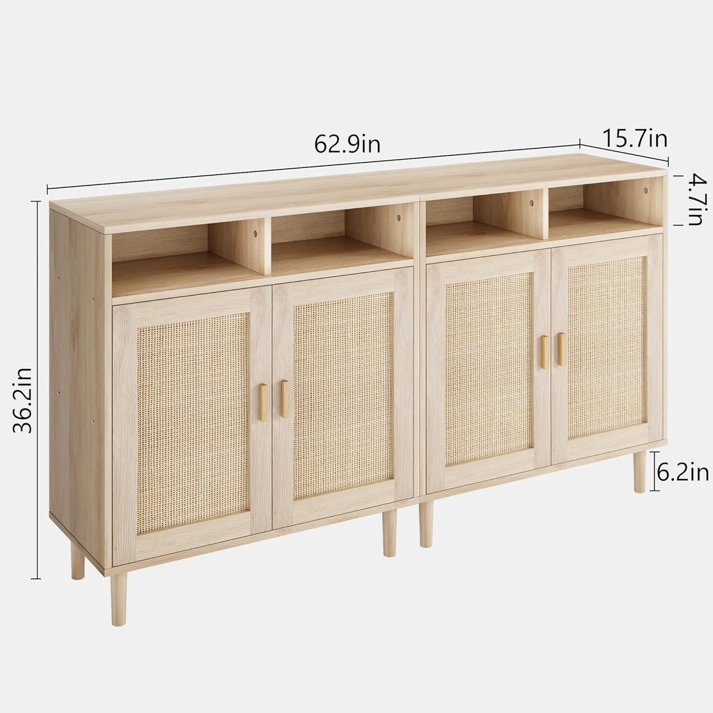 Garvee 2PCS 36" Modern Rattan Sideboard Cabinet - 2-Door Storage Buffet with Shelf, Boho TV Stand & Coffee Bar for Dining Room, Kitchen & Entryway