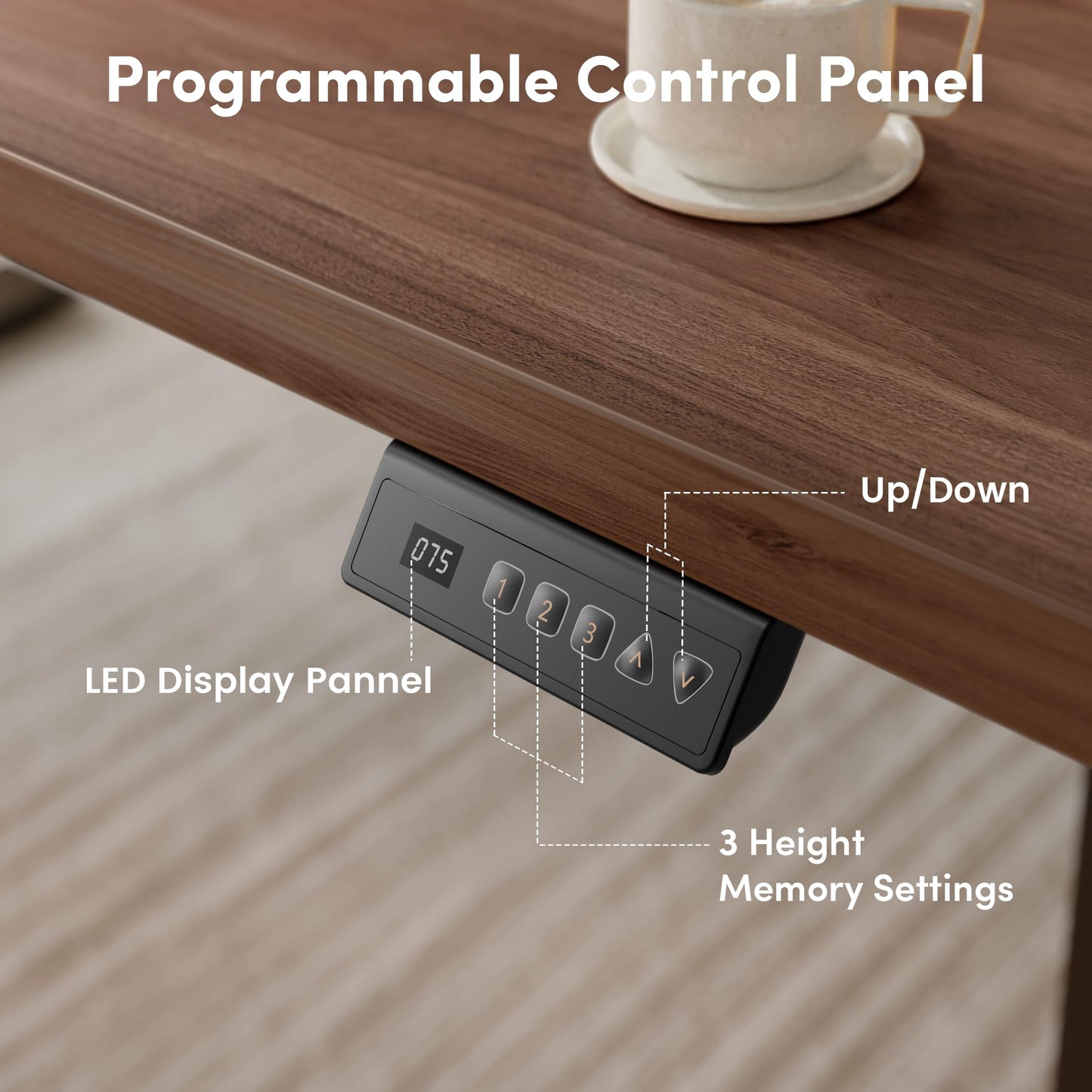 CubiCubi Standing Desk, 63 x 28 Inches Electric Height Adjustable Computer Desk, Sit Stand up Home Office Desk with Memory Presets, Dark Walnut