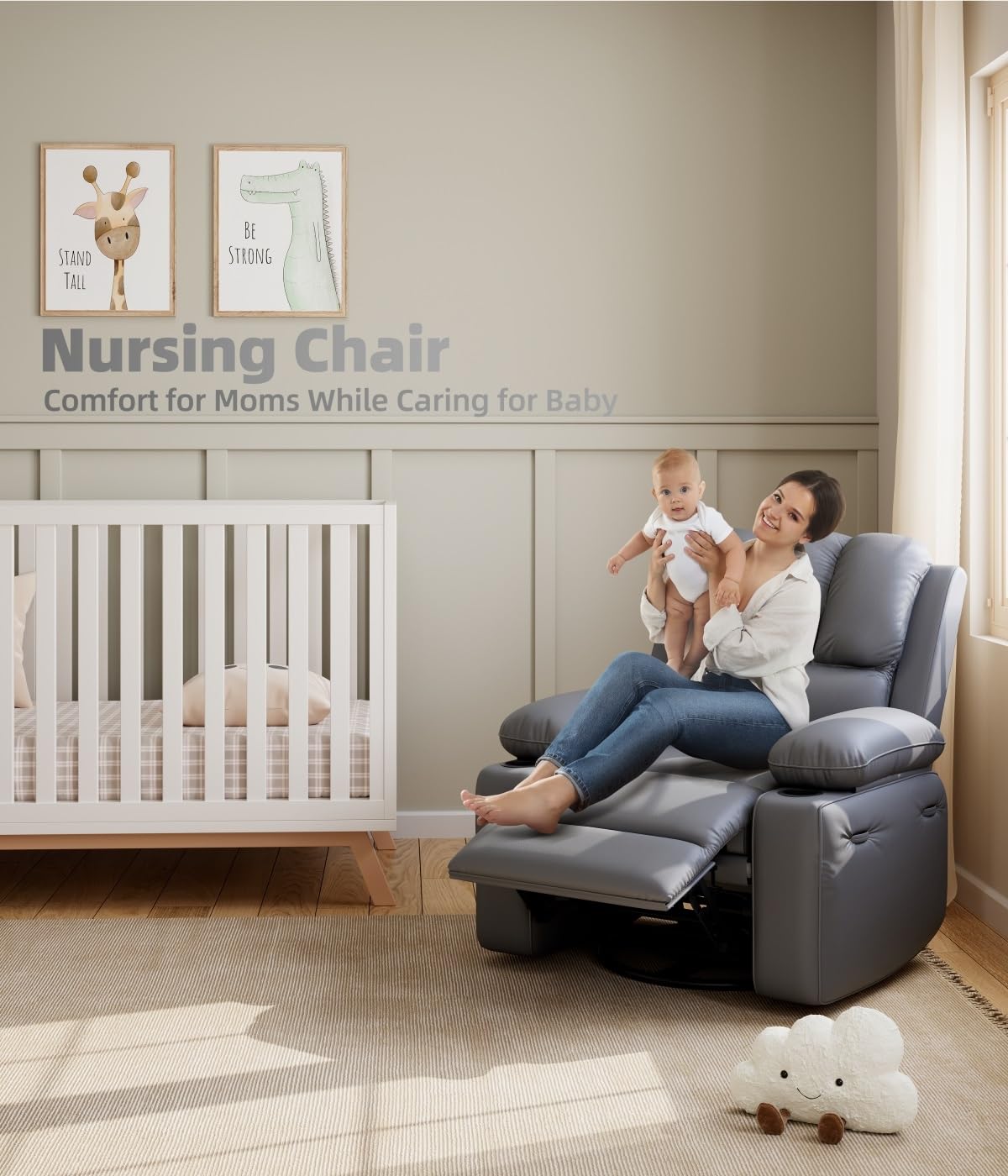 KYBOLT Power Recliner Chair for Adults with Massage and Heat, Swivel Oversized Leather Recliner Chair with USB Ports & Side Pockets for Living Room (22" Medium-Seat Width,Gray)