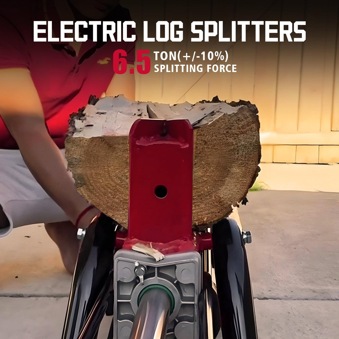 PowerSmart Electric Log Splitter 6.5-Ton, Wood Splitter with 3450 Motor Speed, 15 Amp, Horizontal Full Beam Design and Steel Wedge for Firewood & Kindling Cutting